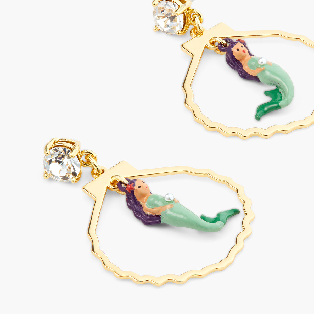 Mermaid, Cut Stone, Seashell Shape Earrings | ATOC1031