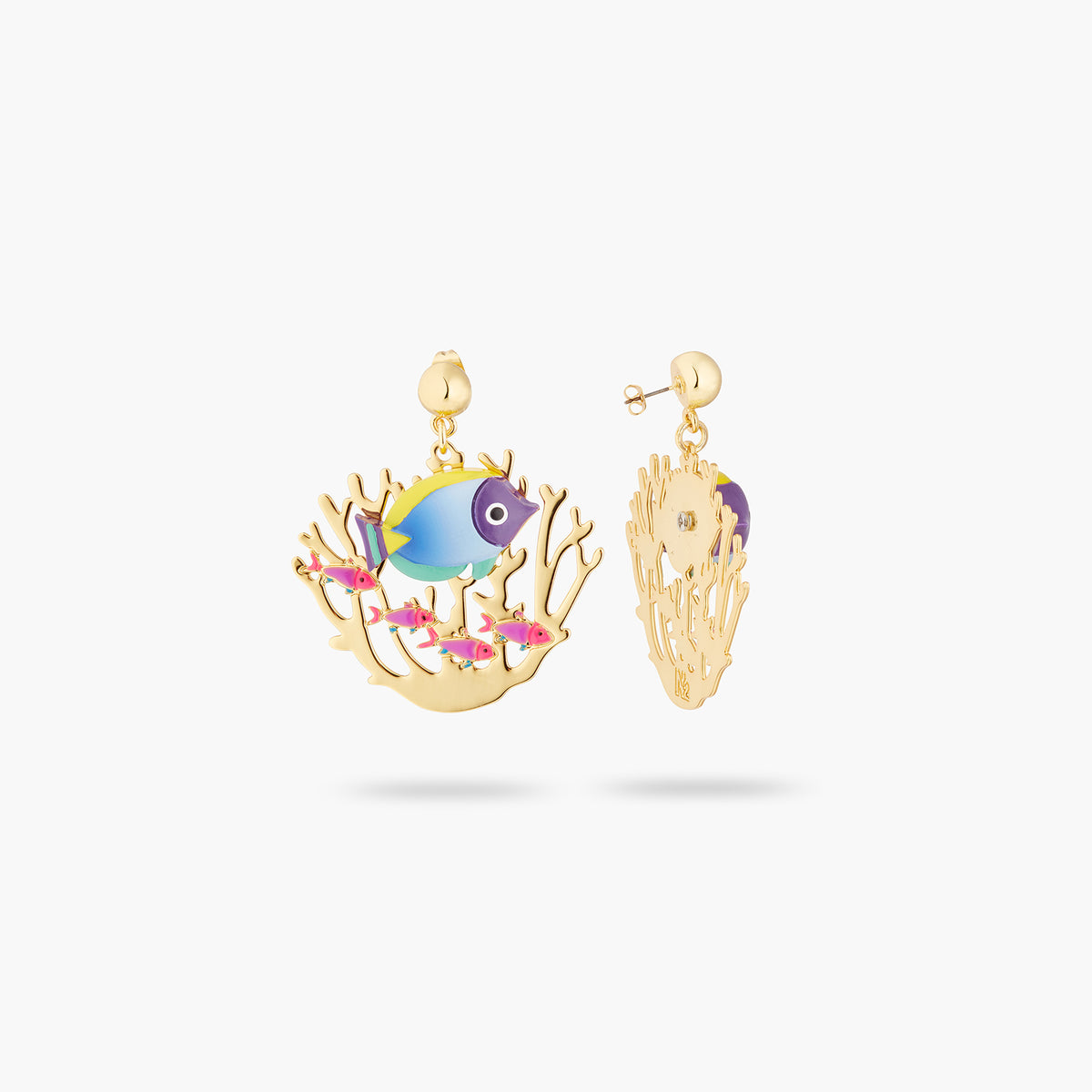 Golden Fish And Coral Earrings | ATOC1081