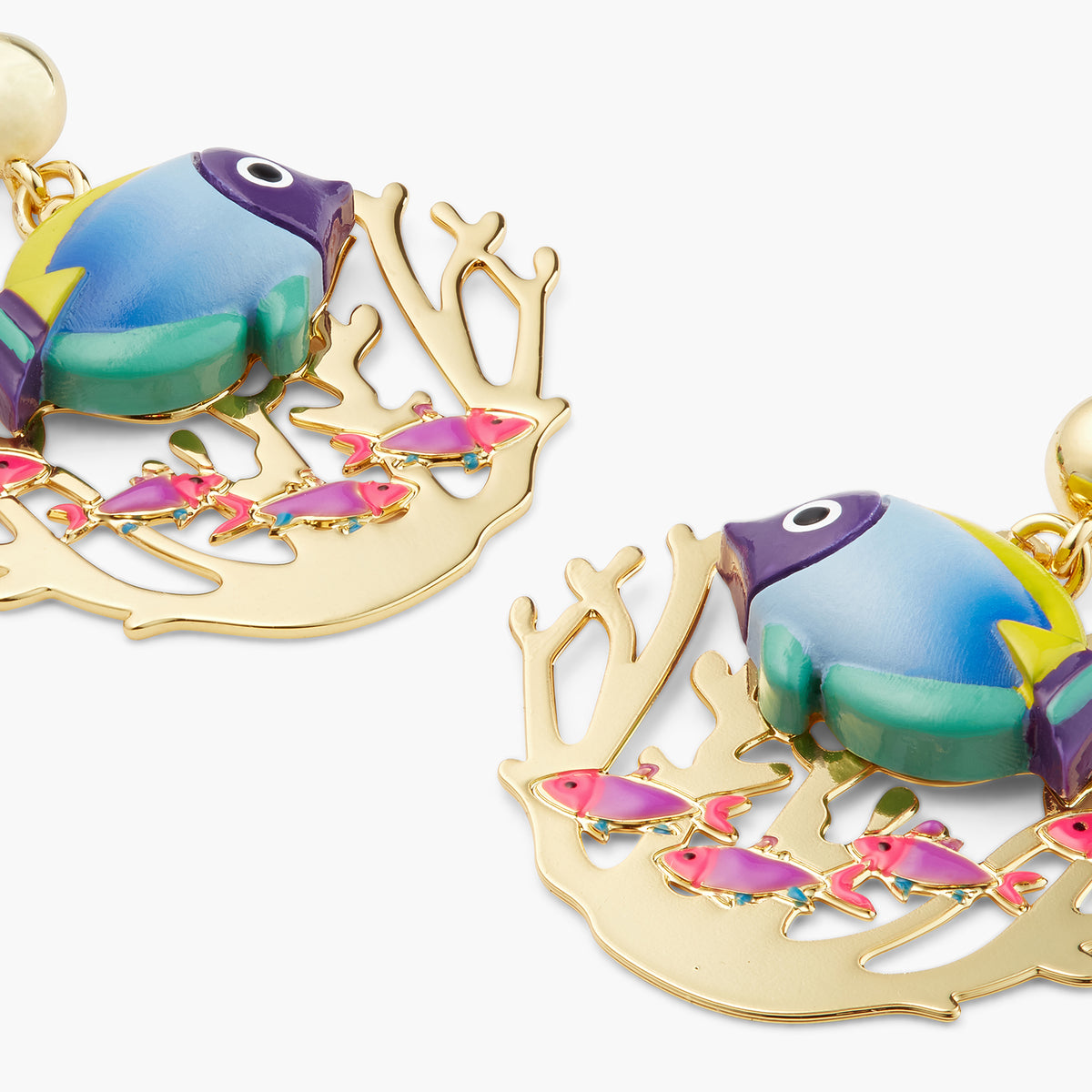 Golden Fish And Coral Earrings | ATOC1081