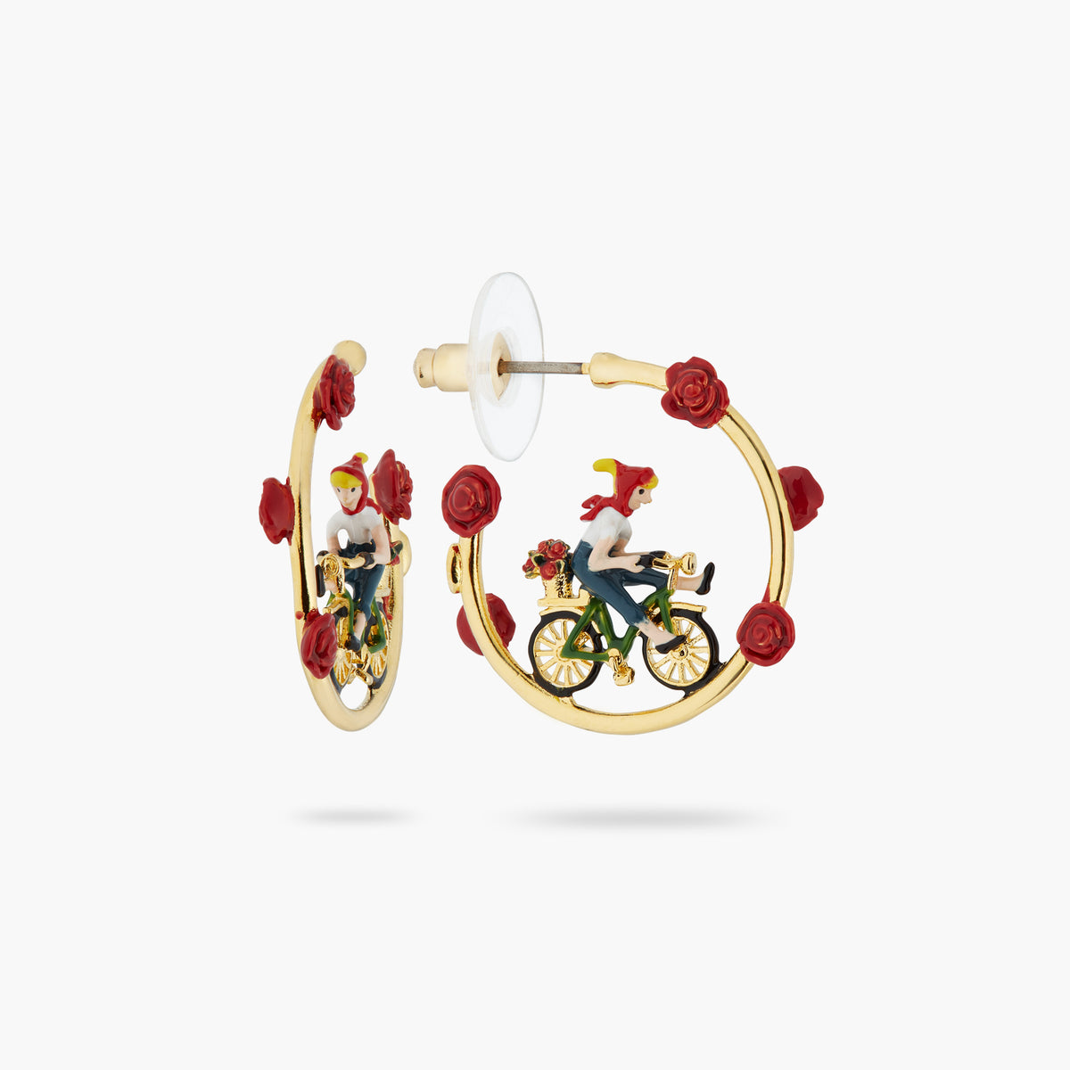 Roses And Woman On Bicycle Earrings | atpa1011