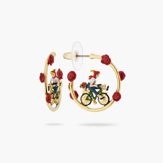 Roses And Woman On Bicycle Earrings