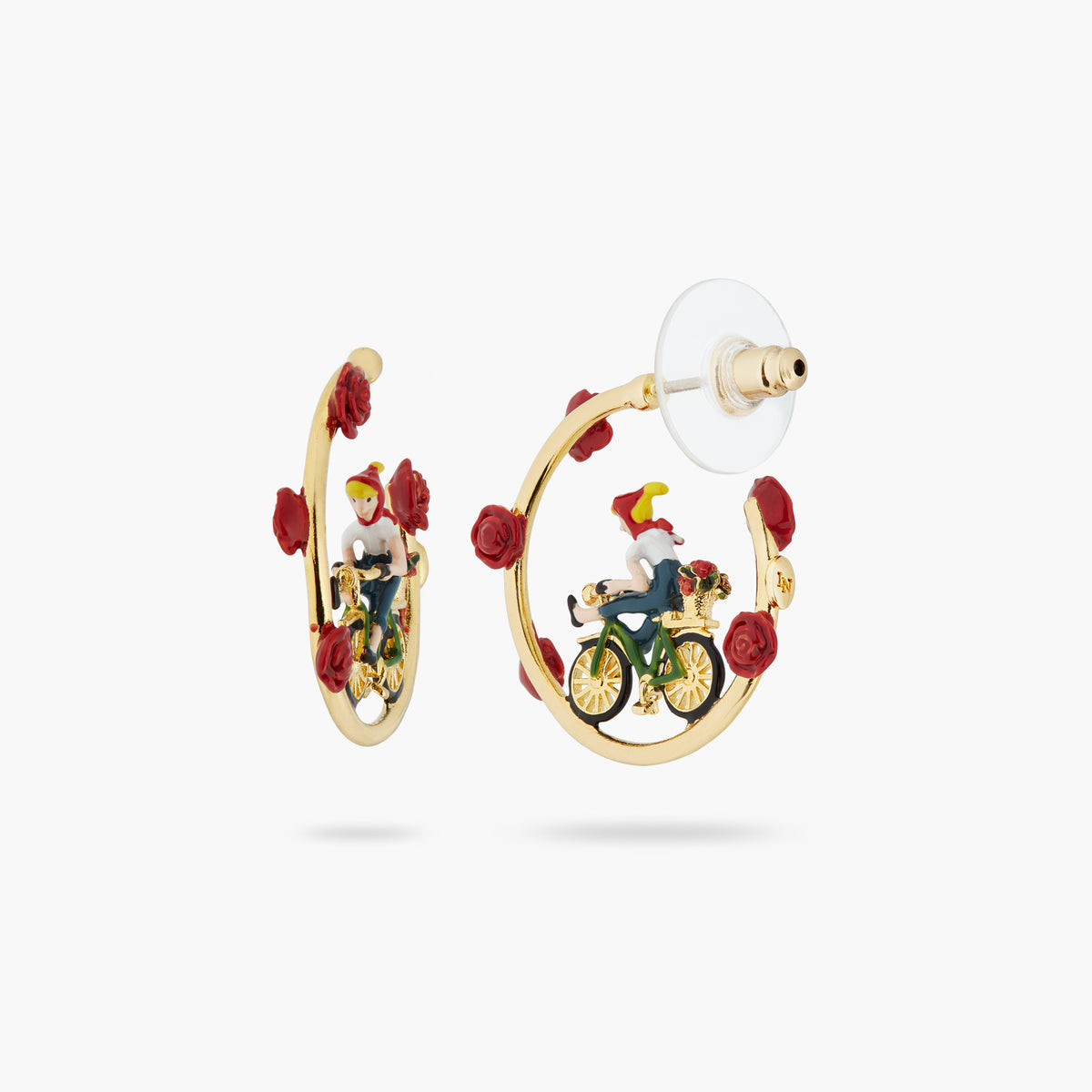 Roses And Woman On Bicycle Earrings | atpa1011