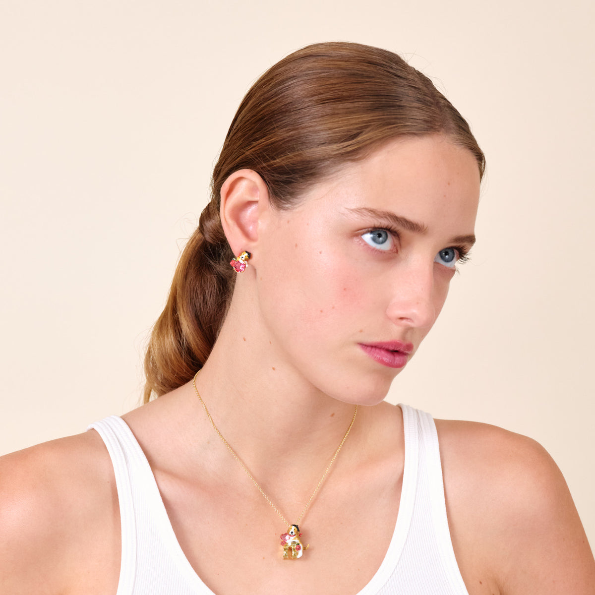 Beagle And Pink Cut Crystal Stone Earrings | atpa1061