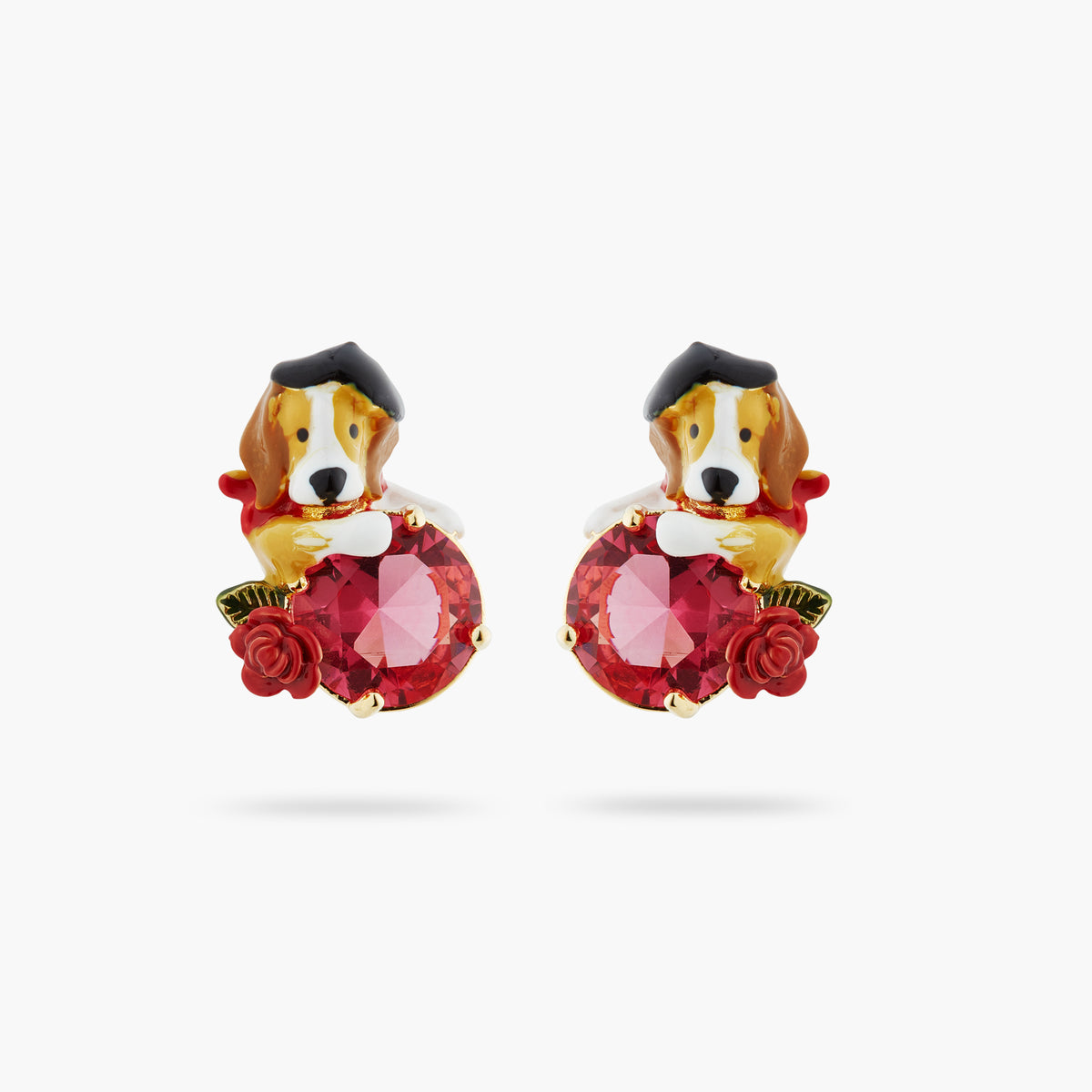 Beagle And Pink Cut Crystal Stone Earrings | atpa1061