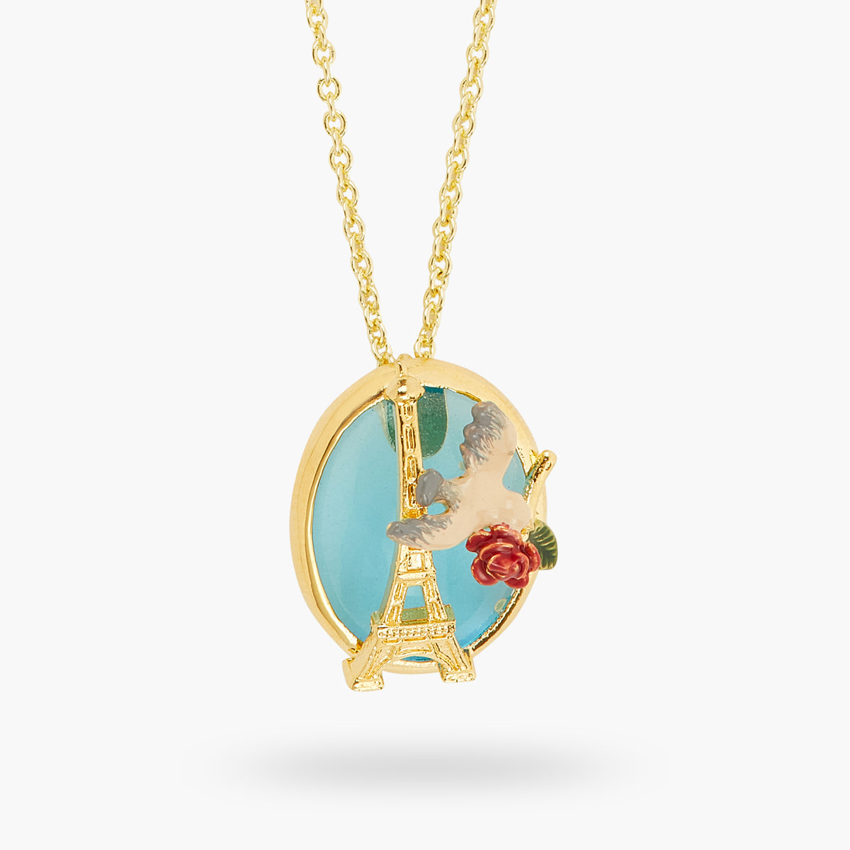 Eiffel Tower, Sparrow And Rose Pendant Necklace | atpa3021
