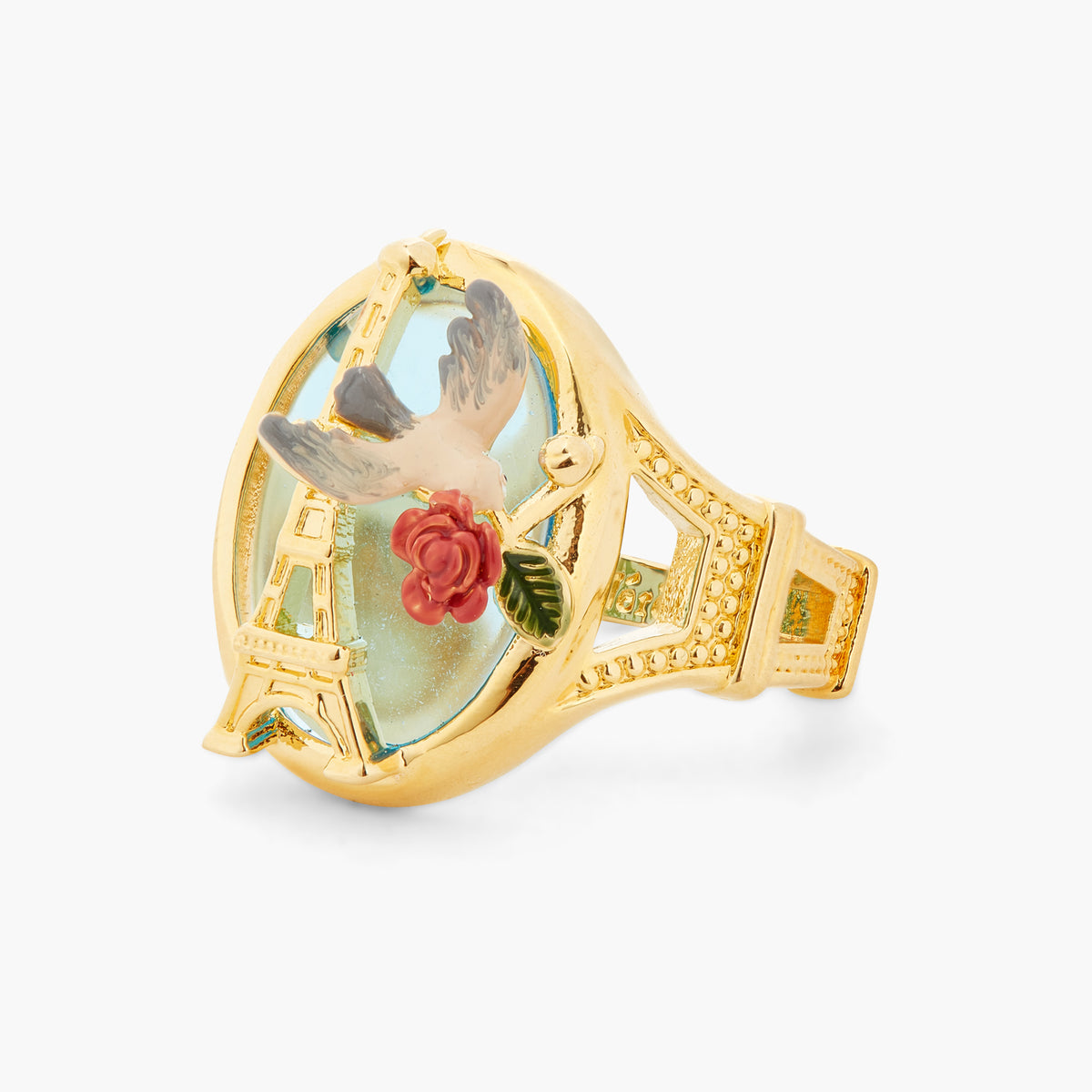 Eiffel Tower, Sparrow And Rose Cocktail Ring | atpa6011