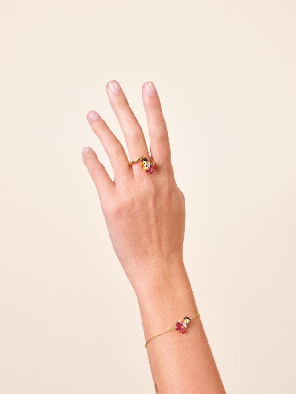 Beagle And Pink Cut Crystal Stone Adjustable Ring | atpa6021