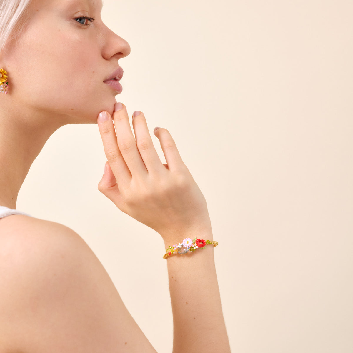 Poppy, Daisy And Blue Cut Crystal Stone Bangle Bracelet | ATPO2011