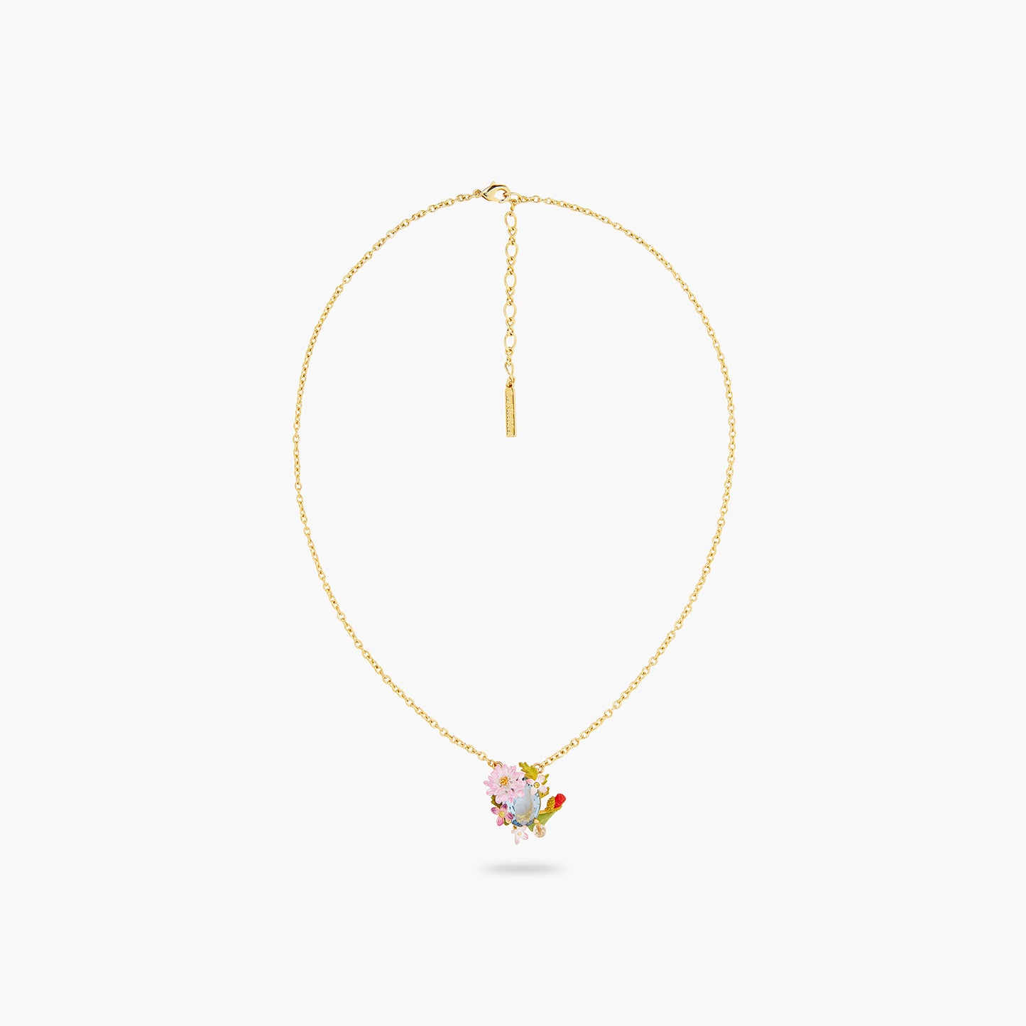 Poppy, Daisy And Blue Cut Crystal Stone Pendant Necklace | ATPO3021