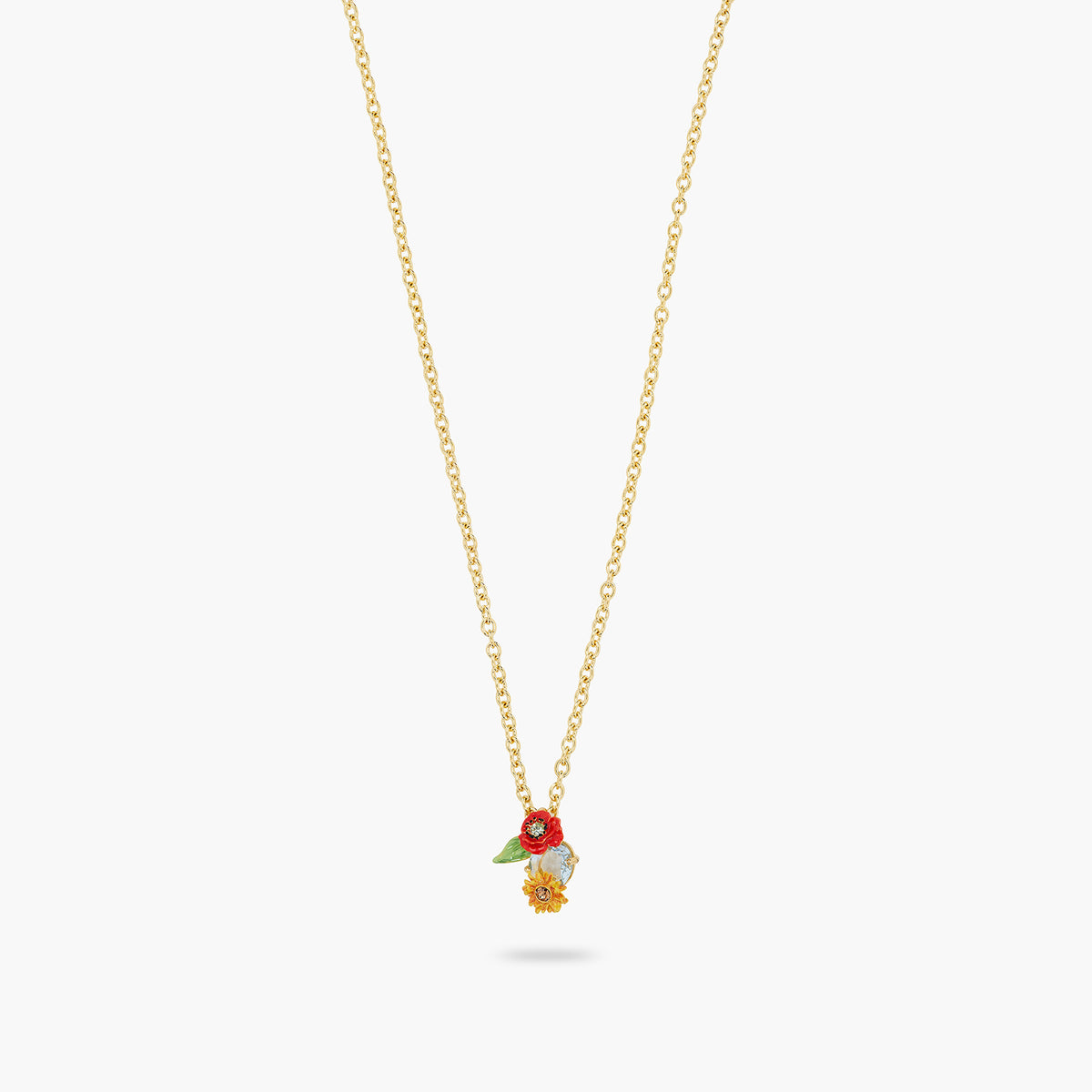 Wildflower And Round Stone Pendant Necklace | ATPO3031
