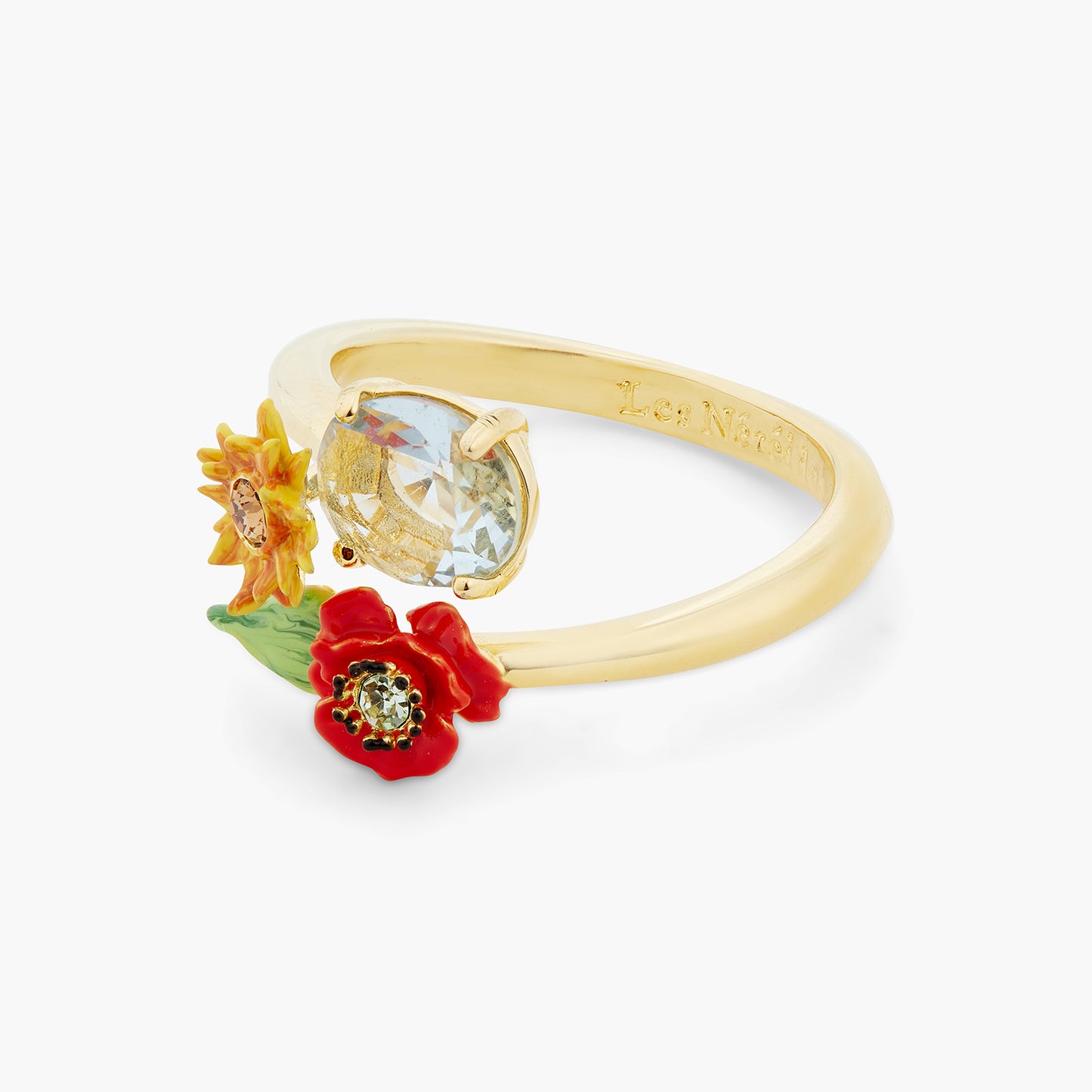 Wildflower And Round Stone Adjustable Ring | ATPO6021