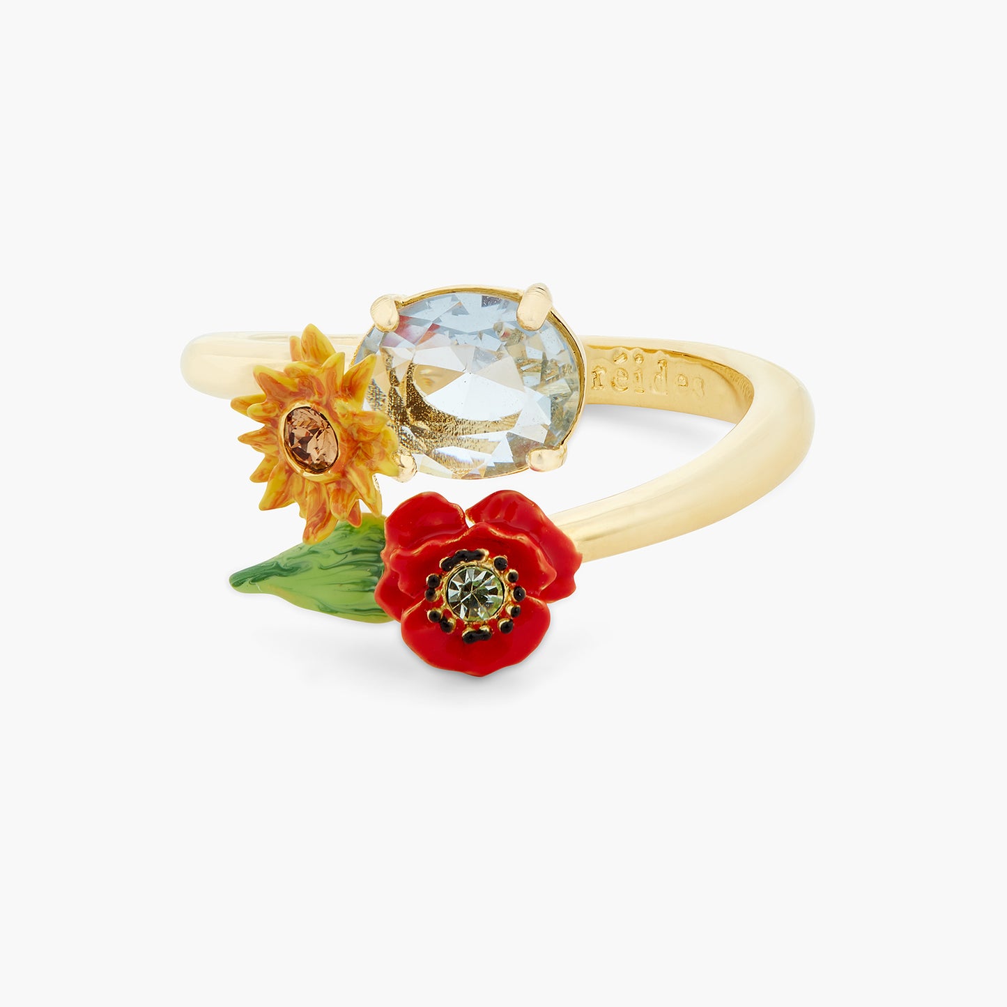 Wildflower And Round Stone Adjustable Ring | ATPO6021