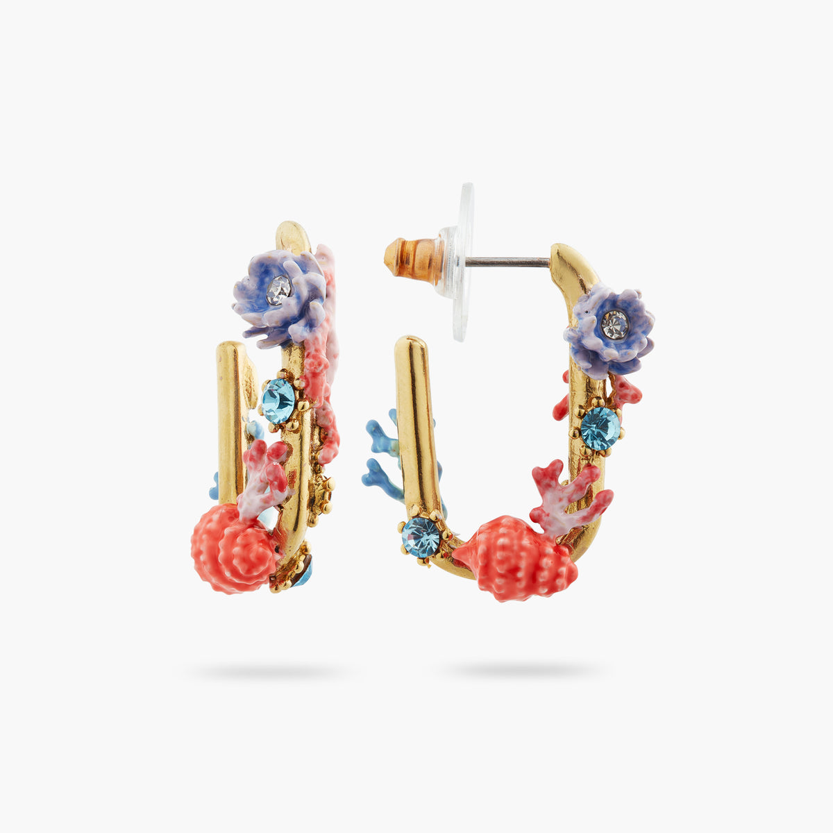 Seashell, Coral And Cut Crystal Stone Earrings | atpr1021