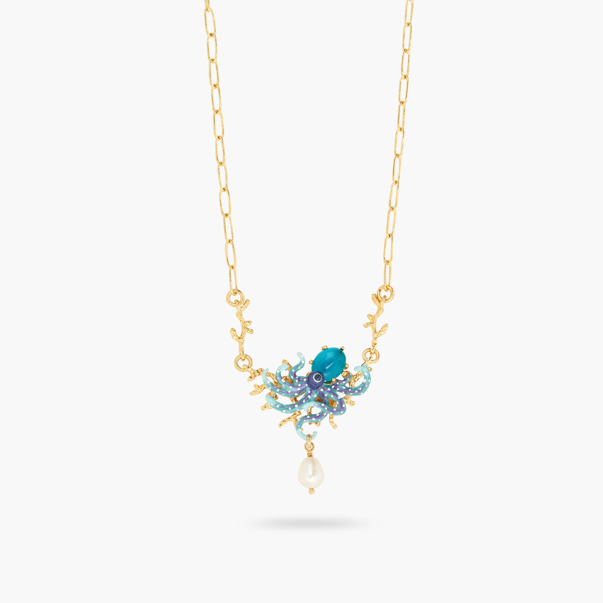 Blue Octopus, Blue Cut Crystal Stone And Mother Of Pearl Bead Statement Necklace | atpr3061