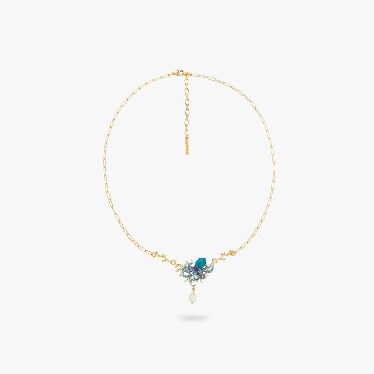 Blue Octopus, Blue Cut Crystal Stone And Mother Of Pearl Bead Statement Necklace | atpr3061