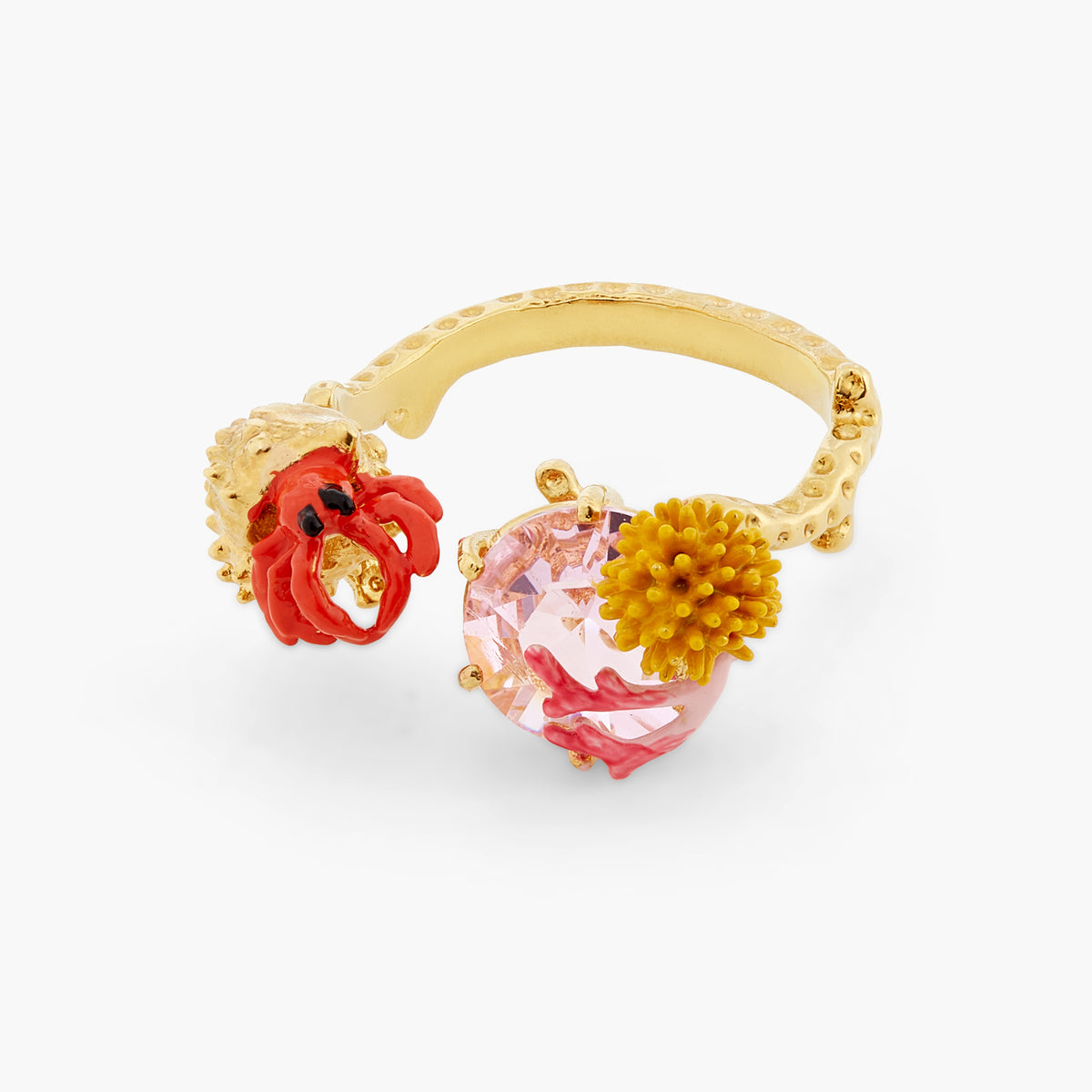 Adjustable Hermit Crab And Light Pink Cut Crystal Stone You And Me Ring | atpr6011