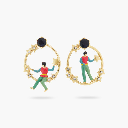 Golden Star And Character Asymmetrical Earrings