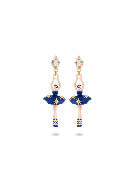 Midnight Blue Ballerina Tutu And Gold Stars Earrings