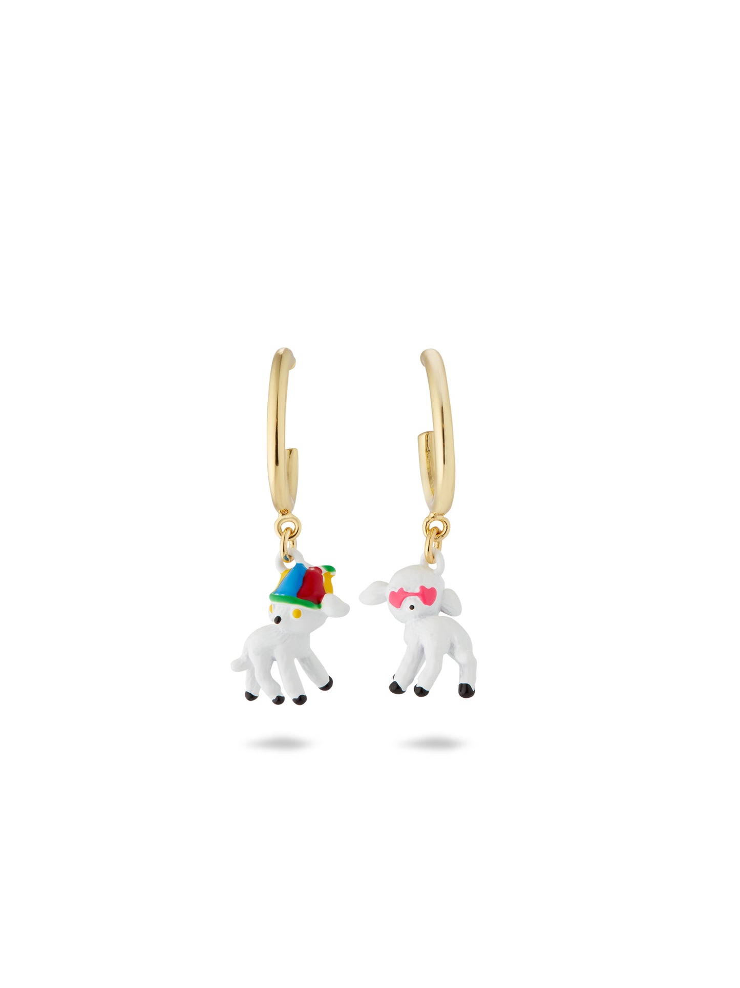 Asymmetric Lamb With Crystals And Hat Earrings