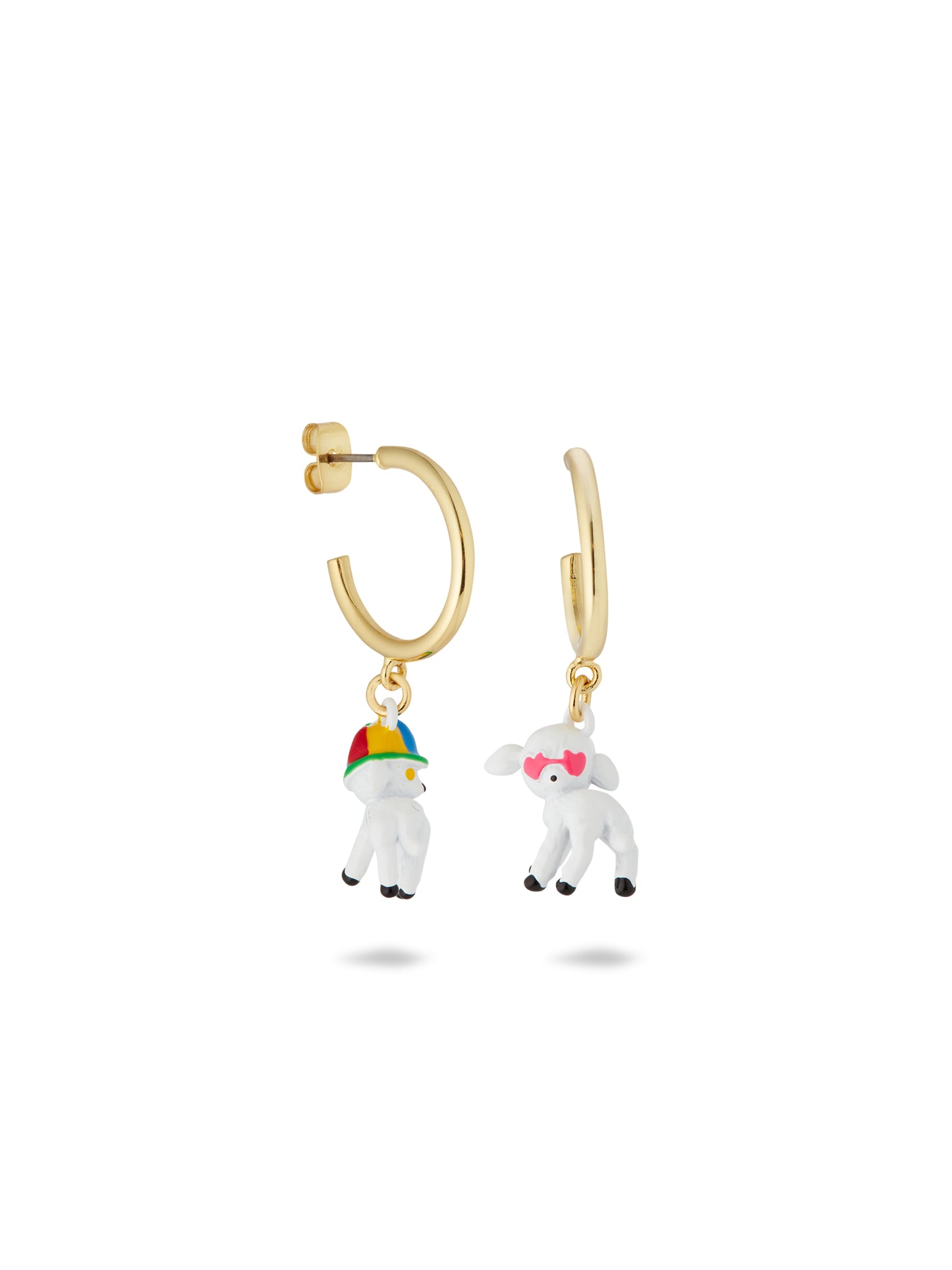 Asymmetric Lamb With Crystals And Hat Earrings