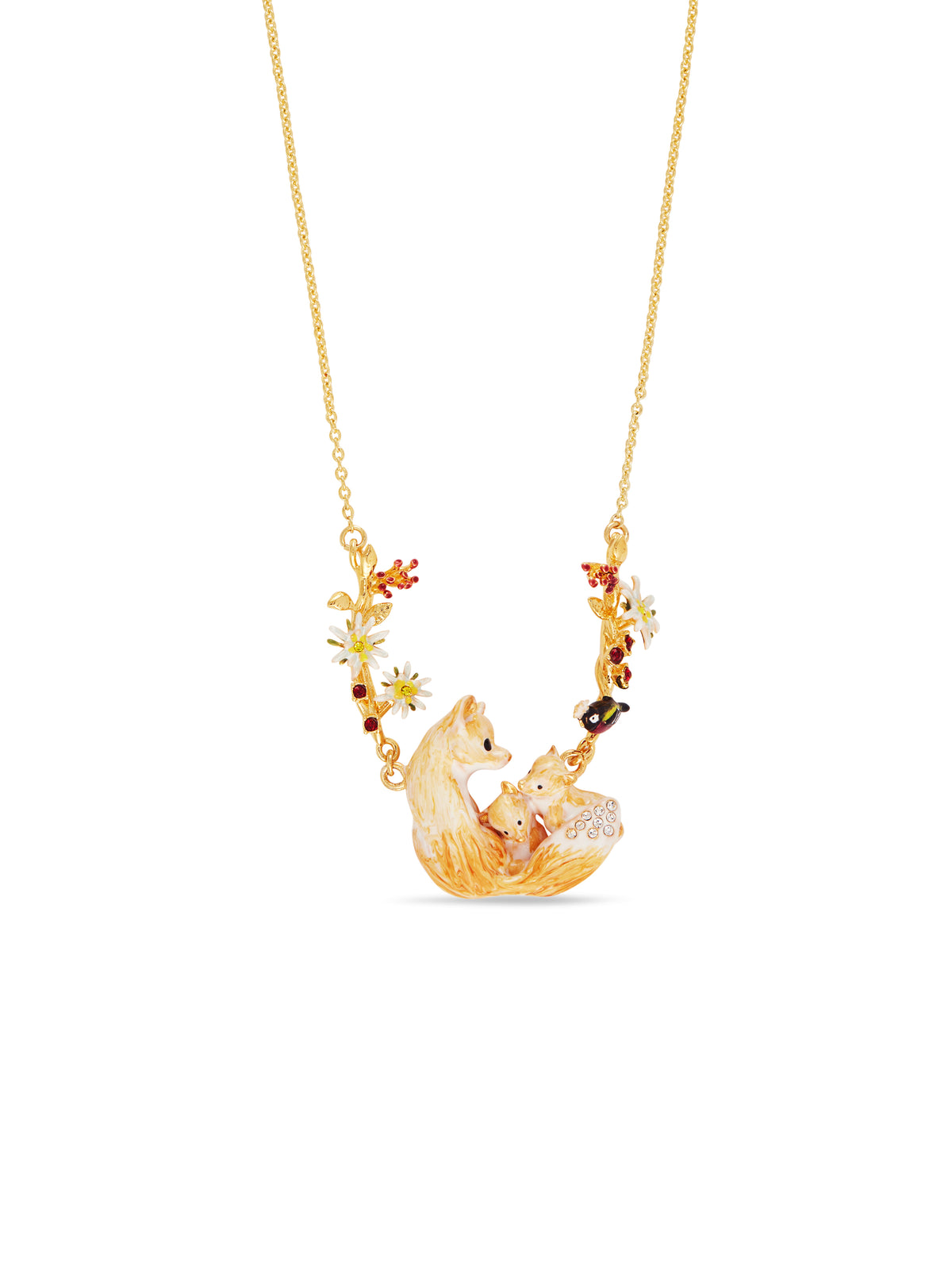 Arctic Foxes, Varied Tit, Edelweiss Flower And Cotoneaster Statement Necklace | aula3011