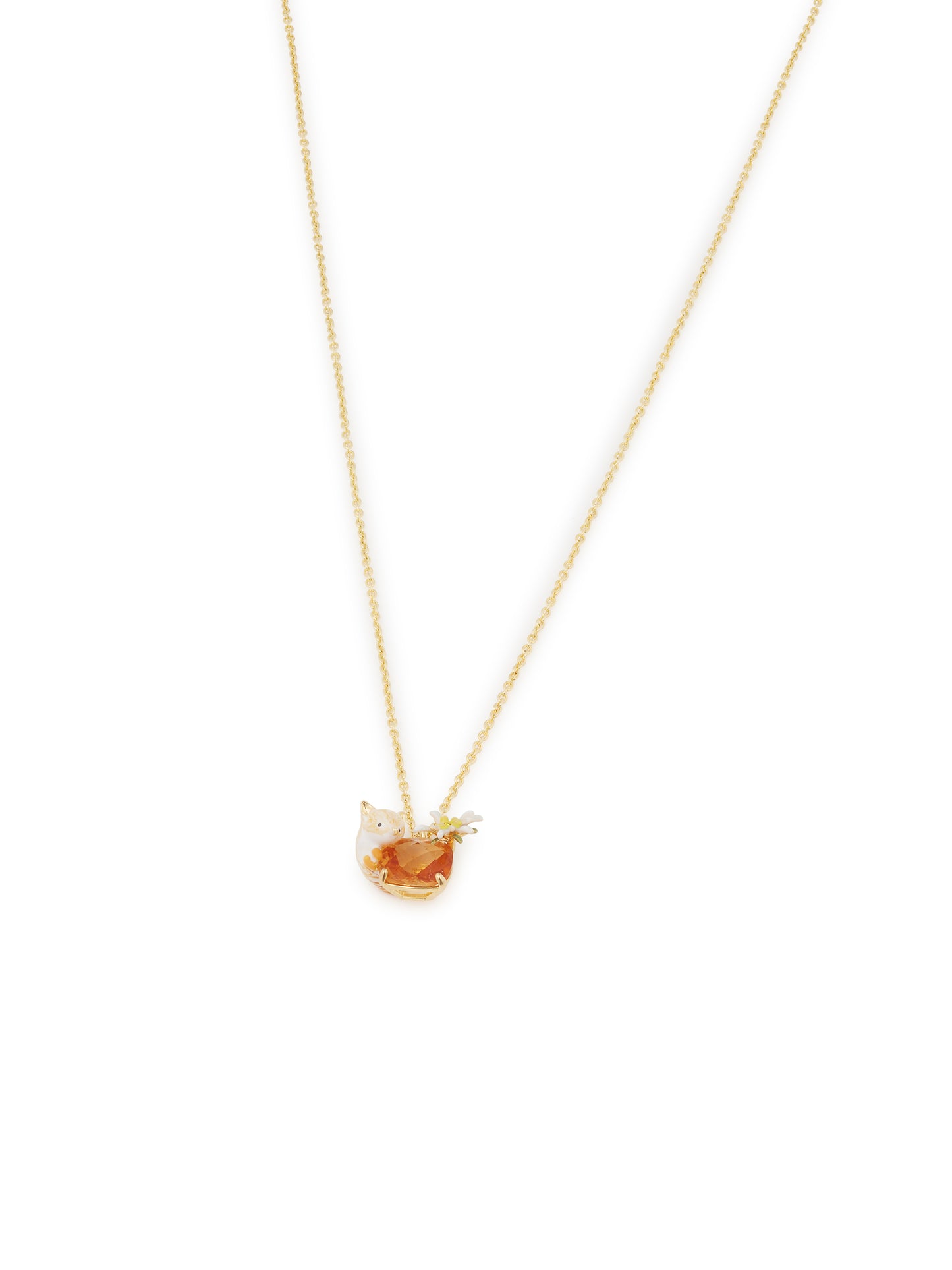 Edelweiss Flower, Arctic Fox And Faceted Crystal Pendant Necklace | aula3051
