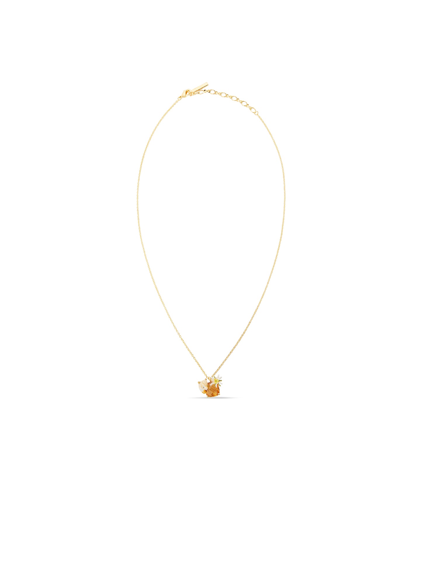Edelweiss Flower, Arctic Fox And Faceted Crystal Pendant Necklace | aula3051