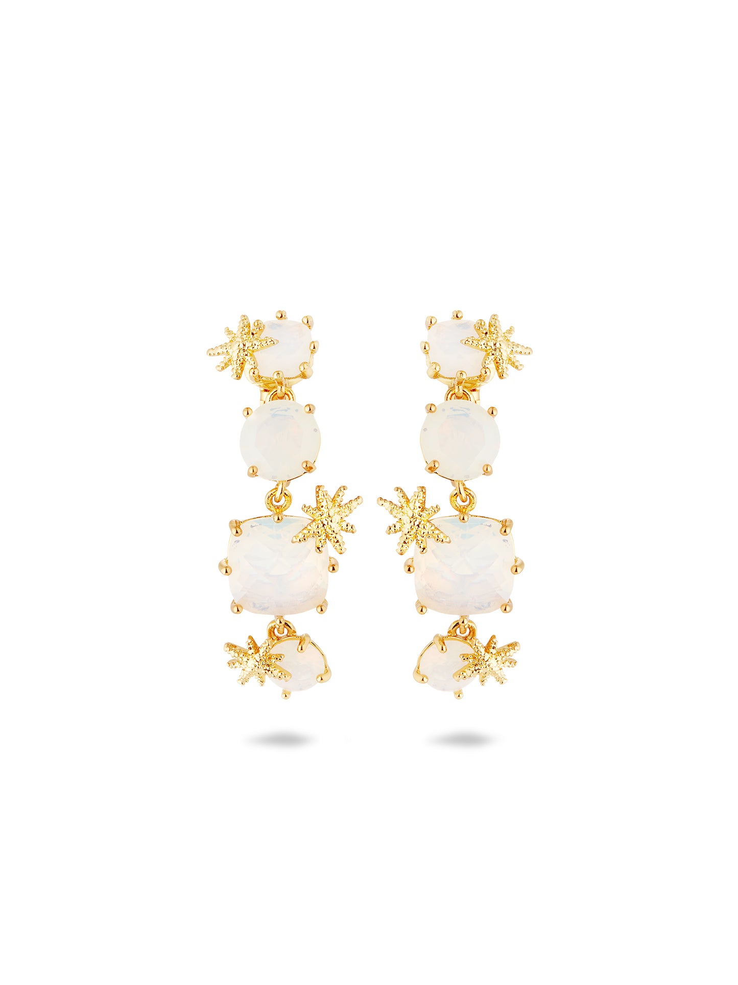 Diamantine Earrings With Four Opalescent White Stones And Fine Stars