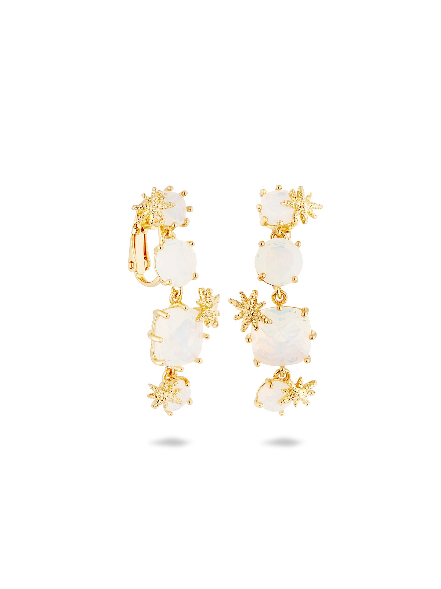Diamantine Earrings With Four Opalescent White Stones And Fine Stars