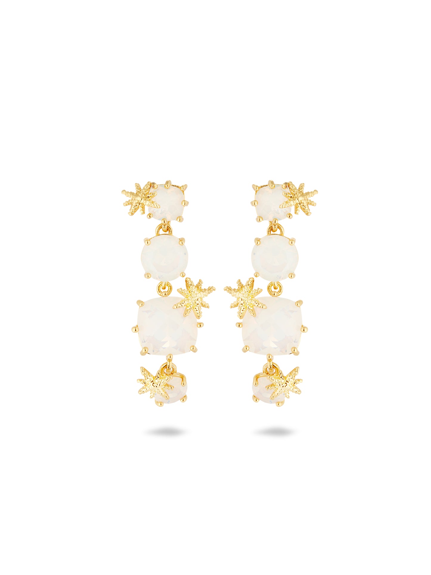 Diamantine Earrings With Four Opalescent White Stones And Fine Stars