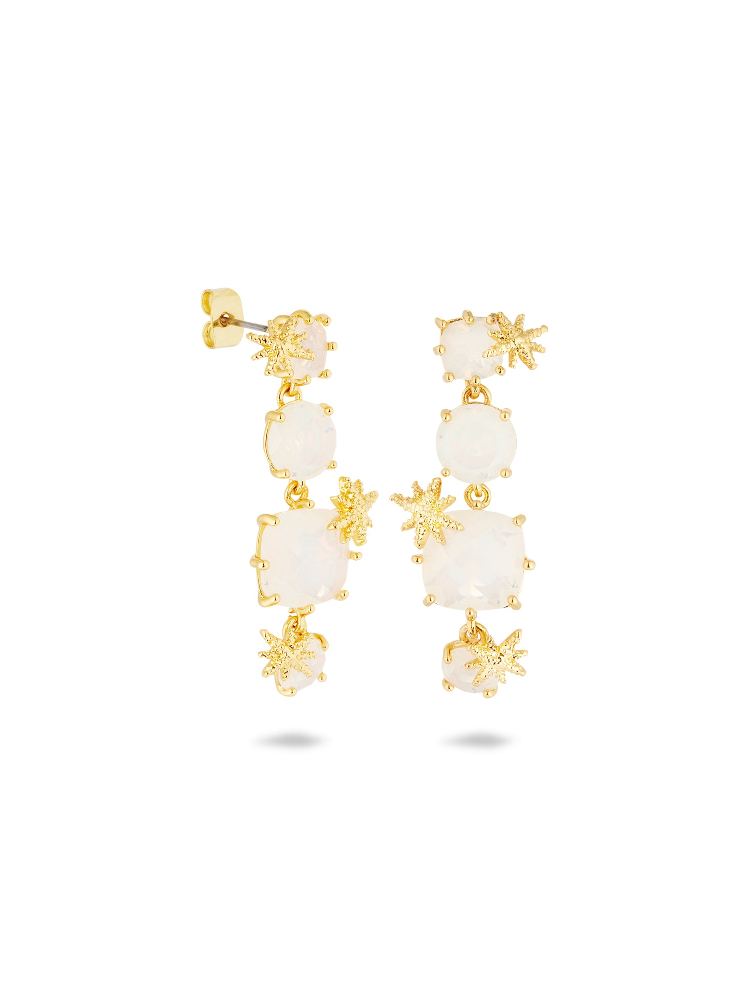 Diamantine Earrings With Four Opalescent White Stones And Fine Stars
