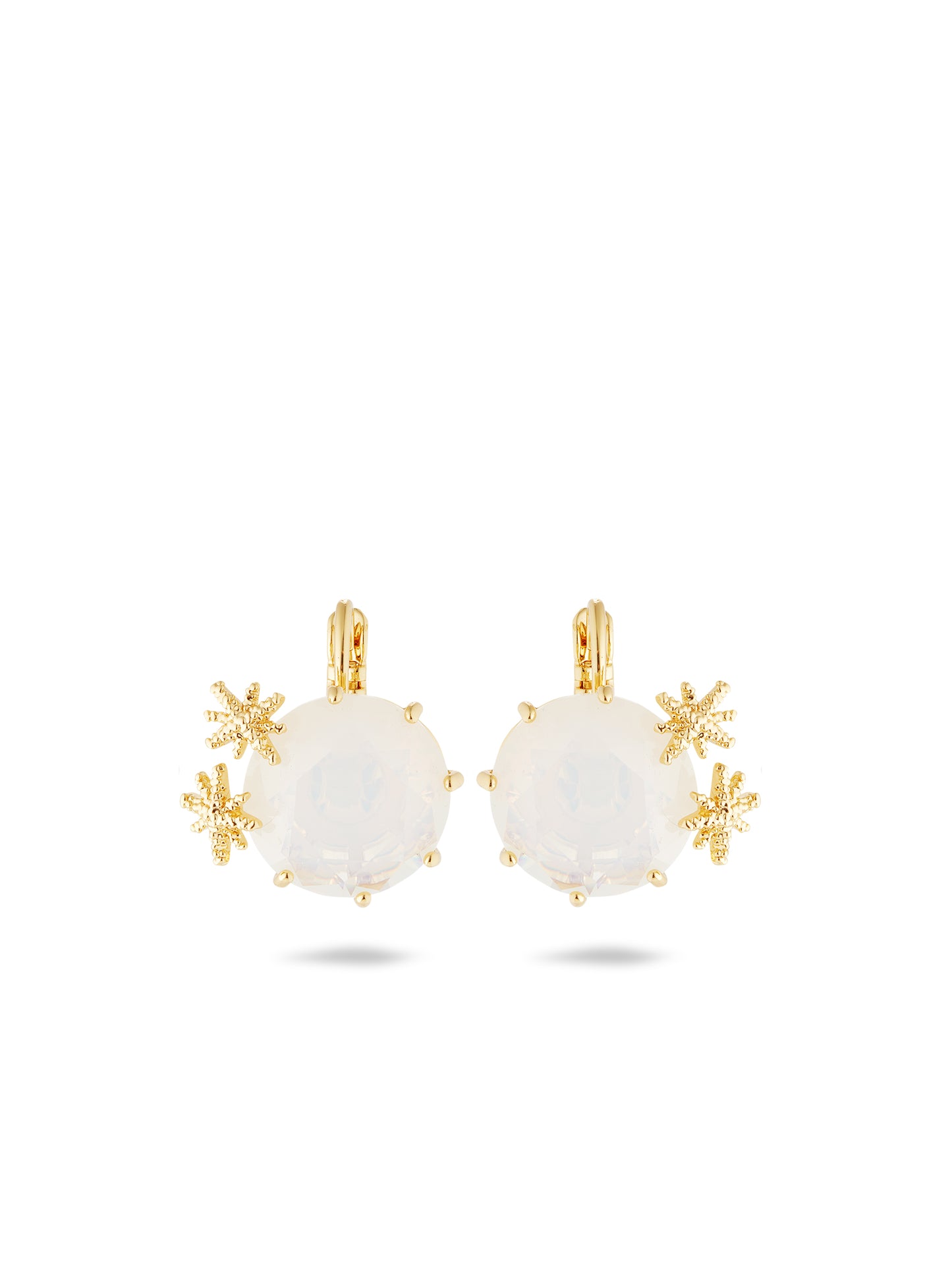 Opalescent White Diamantine Round Stone Sleeper Earrings And Fine Stars | auld1402