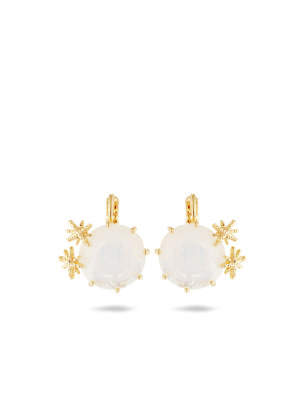Opalescent White Diamantine Round Stone Sleeper Earrings And Fine Stars | auld1402