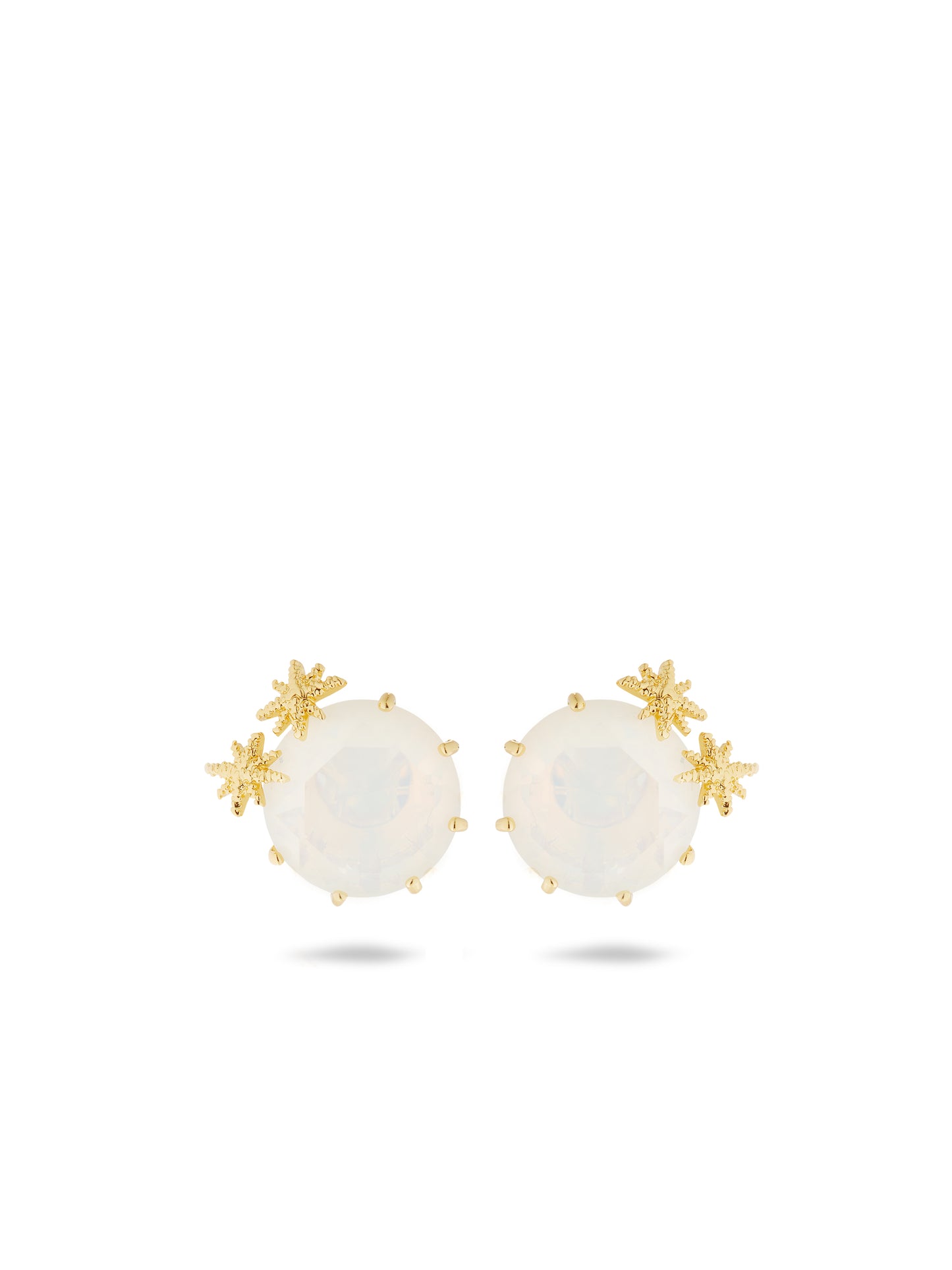 Opalescent White Diamantine Round Stone Sleeper Earrings And Fine Stars | auld1402