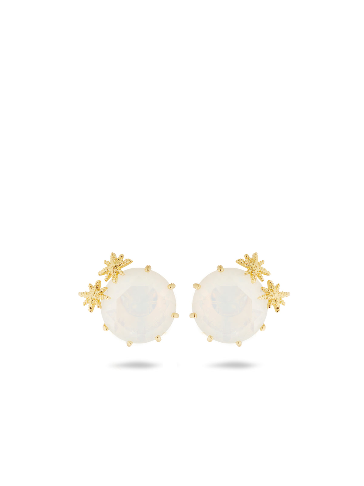 Opalescent White Diamantine Round Stone Sleeper Earrings And Fine Stars | auld1402