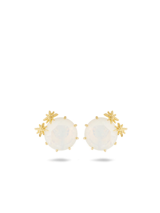 Opalescent White Diamantine Round Stone Sleeper Earrings And Fine Stars