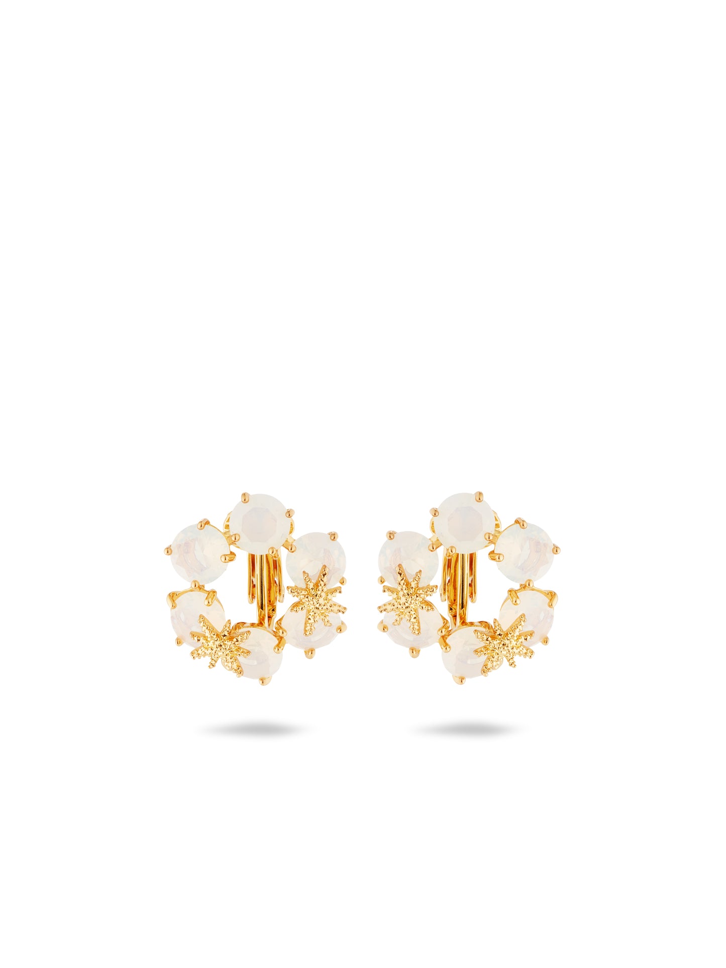 Opalescent White Diamantine Six Stone Earrings With Fine Stars | auld1422