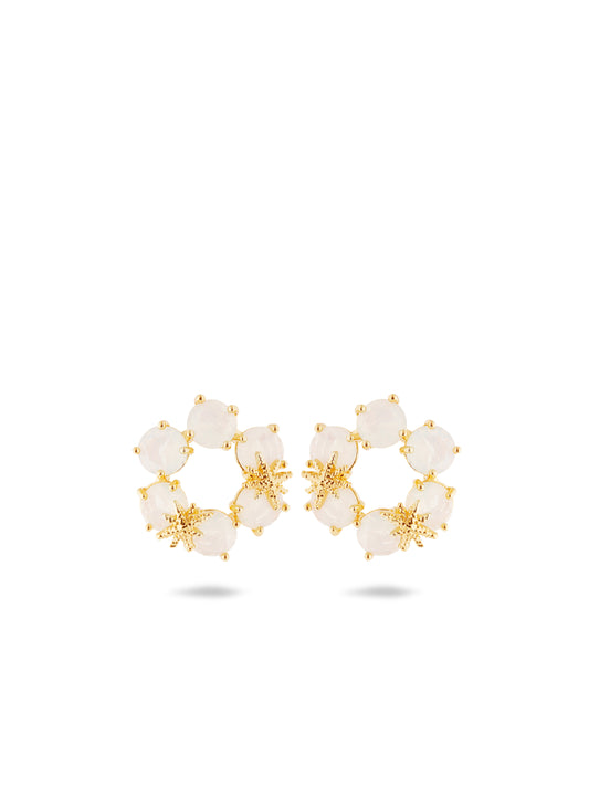 Opalescent White Diamantine Six Stone Earrings With Fine Stars