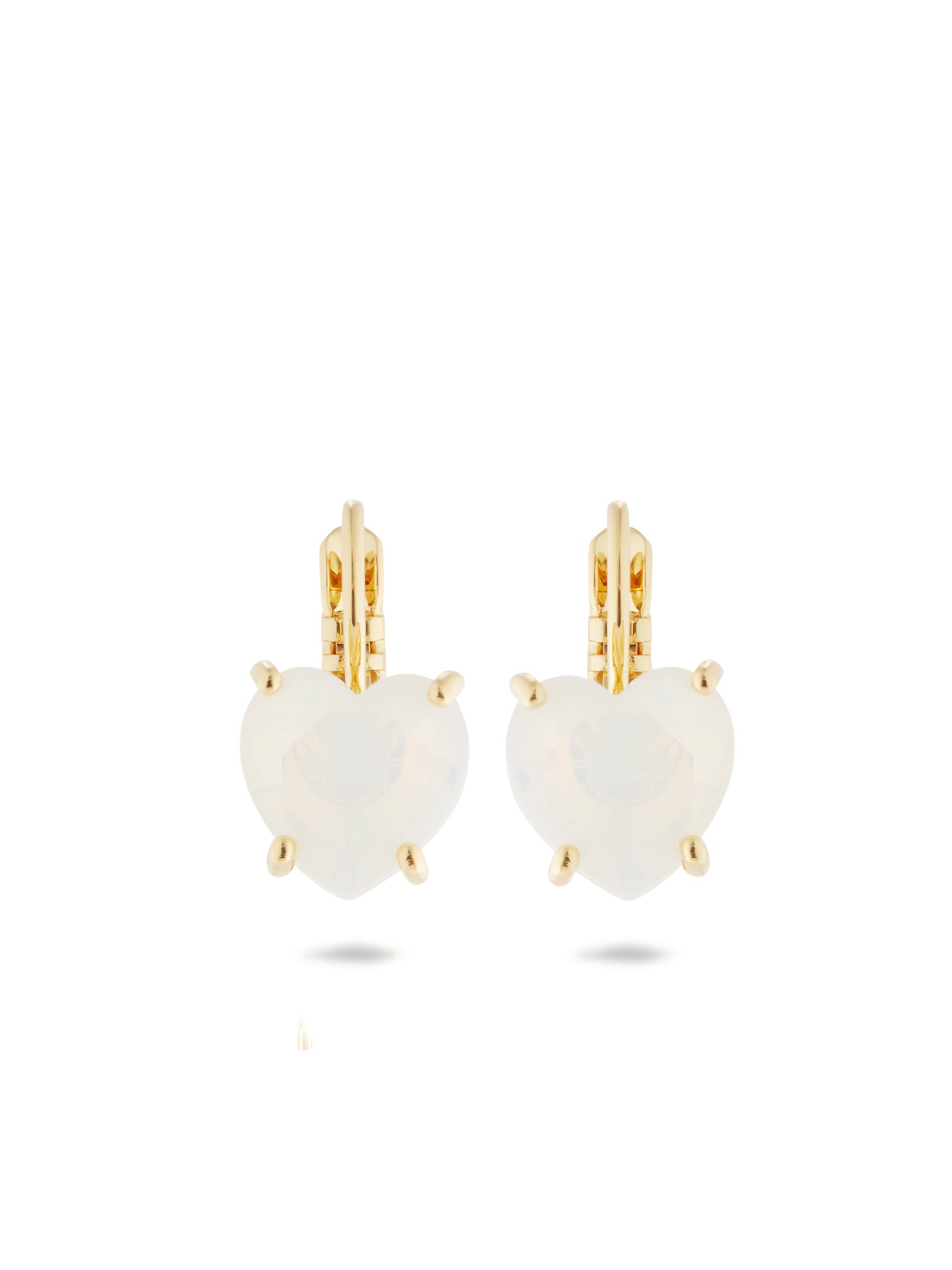 Opalescent White Diamantine Heart-Shaped Stone Sleeper Earrings | auld1451