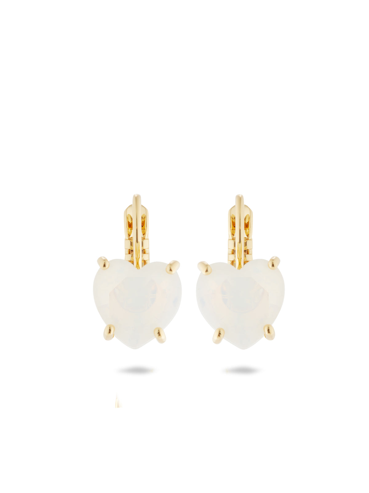 Opalescent White Diamantine Heart-Shaped Stone Sleeper Earrings | auld1451