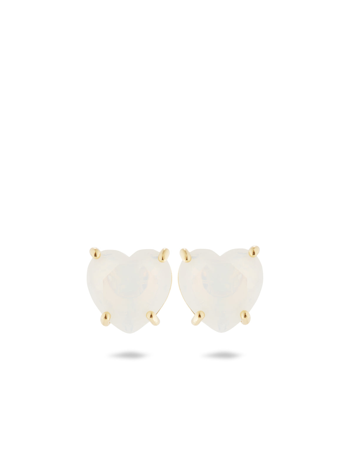 Opalescent White Diamantine Heart-Shaped Stone Sleeper Earrings | auld1451