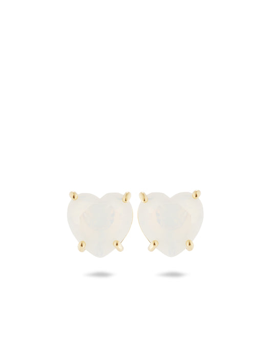 Opalescent White Diamantine Heart-Shaped Stone Sleeper Earrings