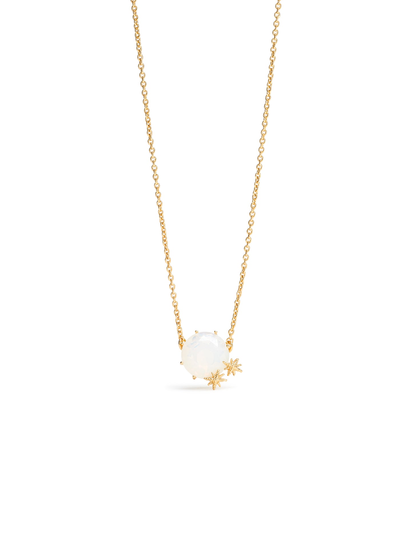 Opalescent White Diamantine Round Stone Pendant Necklace And Fine Stars | auld3012