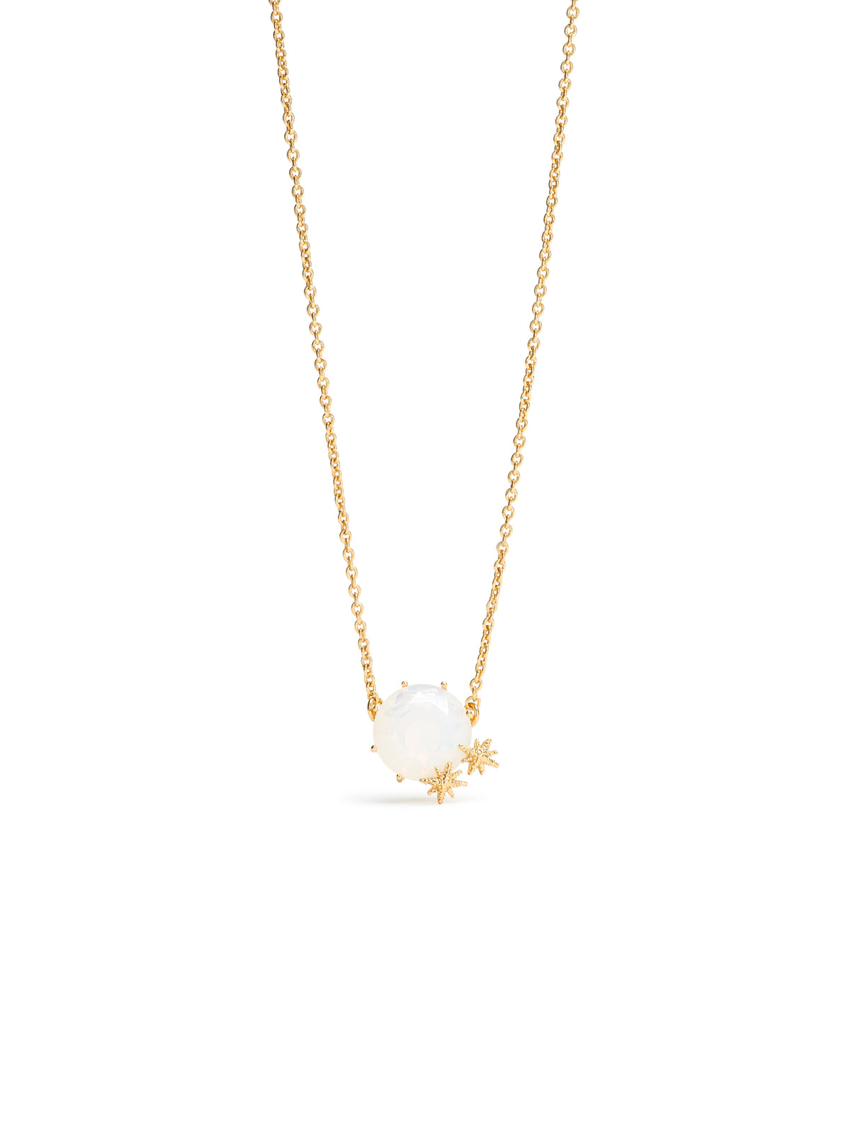 Opalescent White Diamantine Round Stone Pendant Necklace And Fine Stars | auld3012