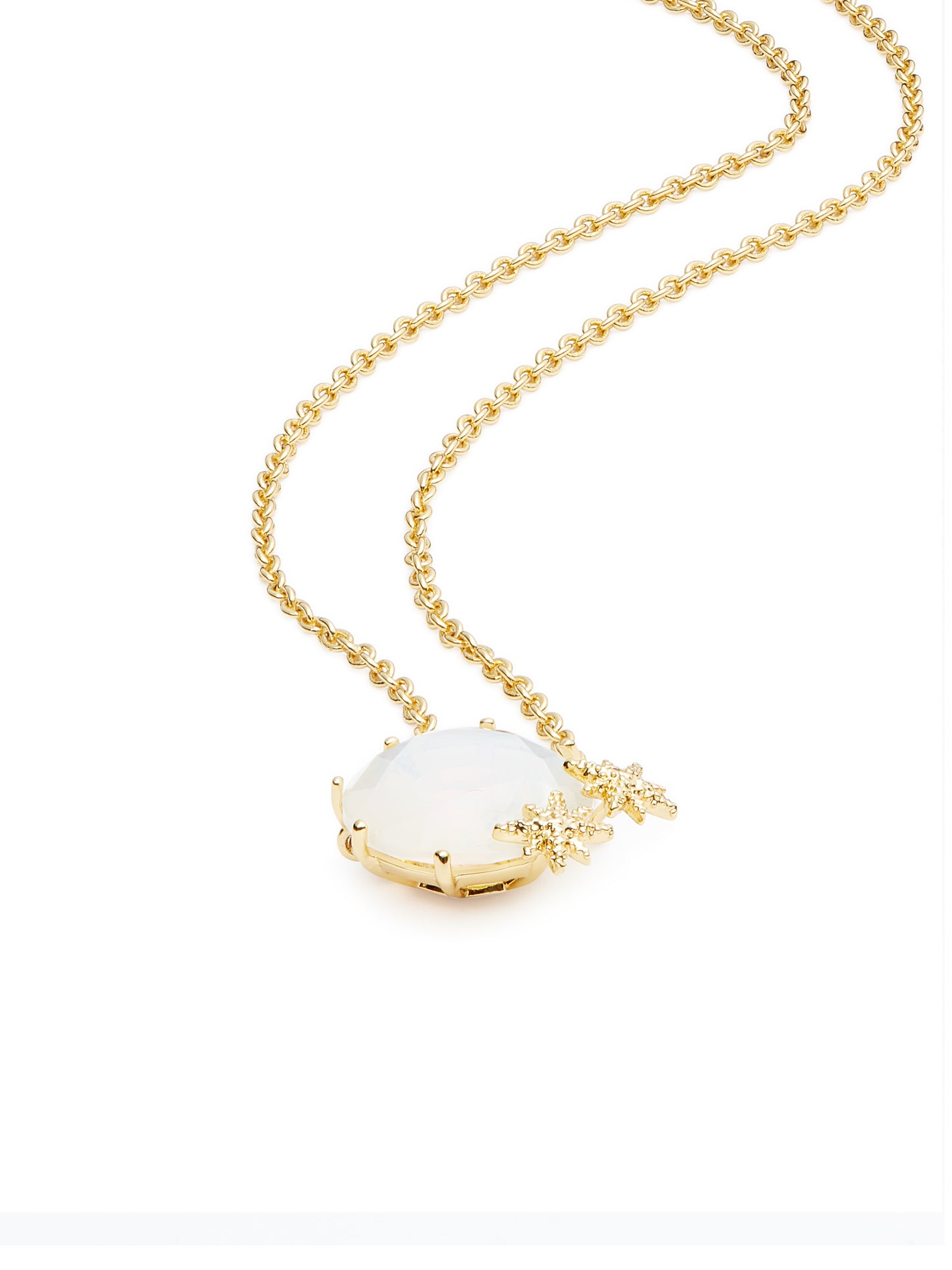 Opalescent White Diamantine Round Stone Pendant Necklace And Fine Stars | auld3012