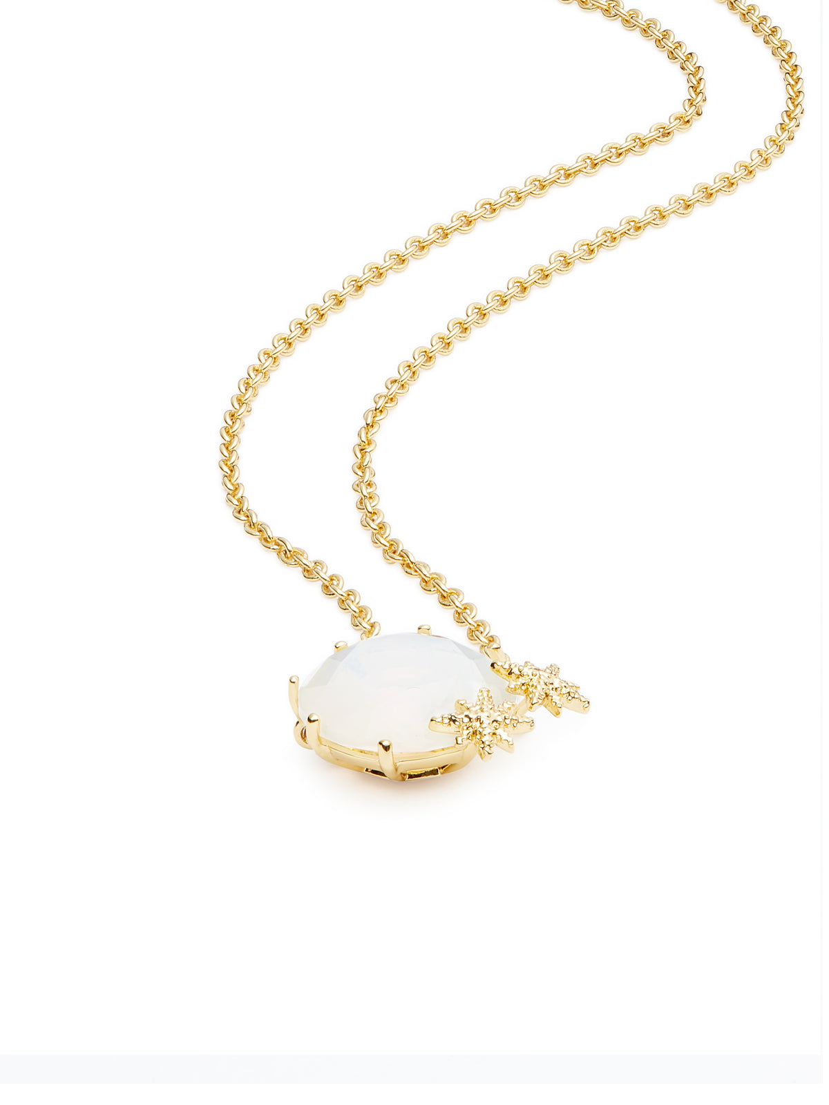 Opalescent White Diamantine Round Stone Pendant Necklace And Fine Stars | auld3012