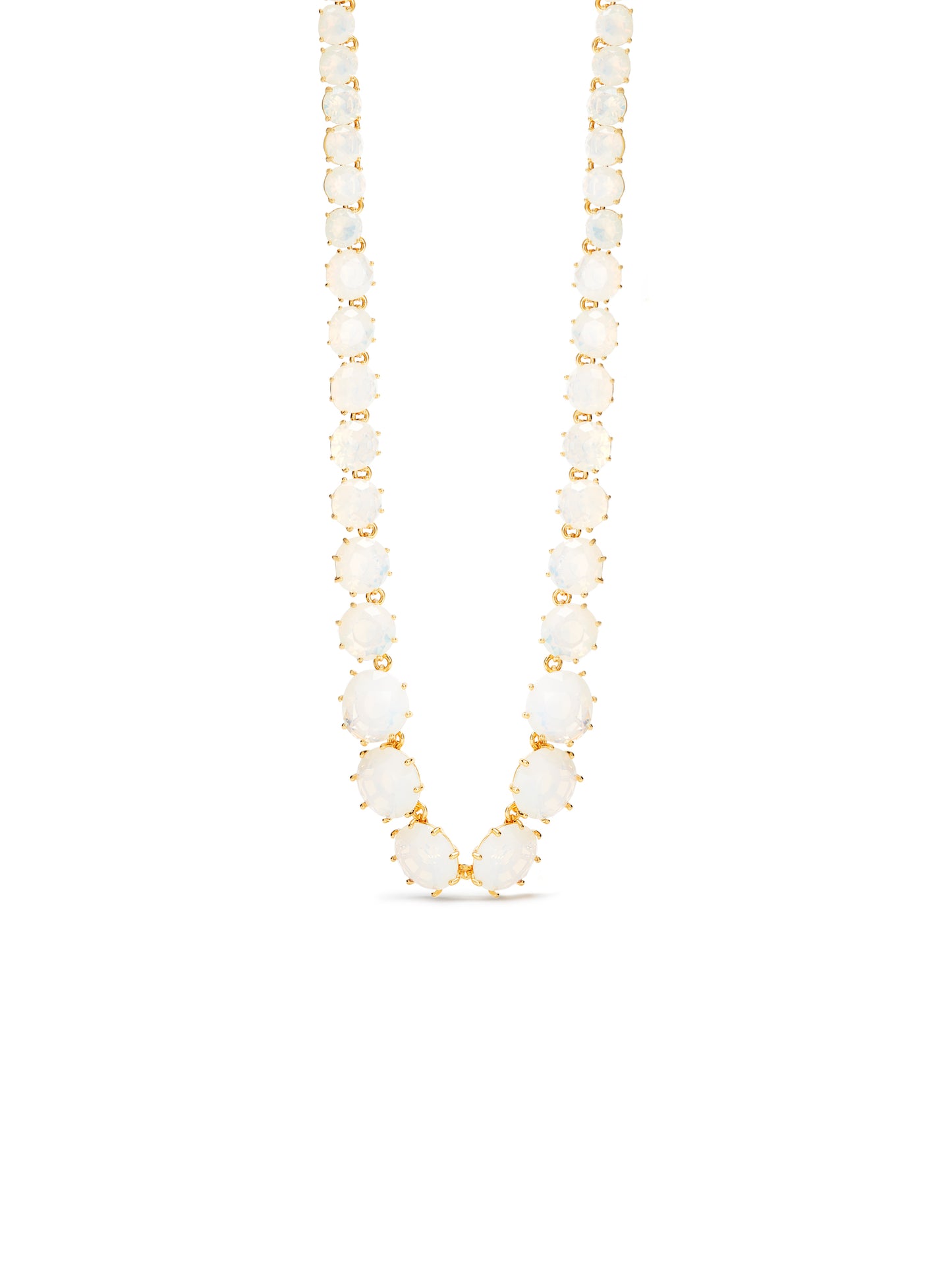 Opalescent White Diamantine Round Stone Long Necklace | auld3511