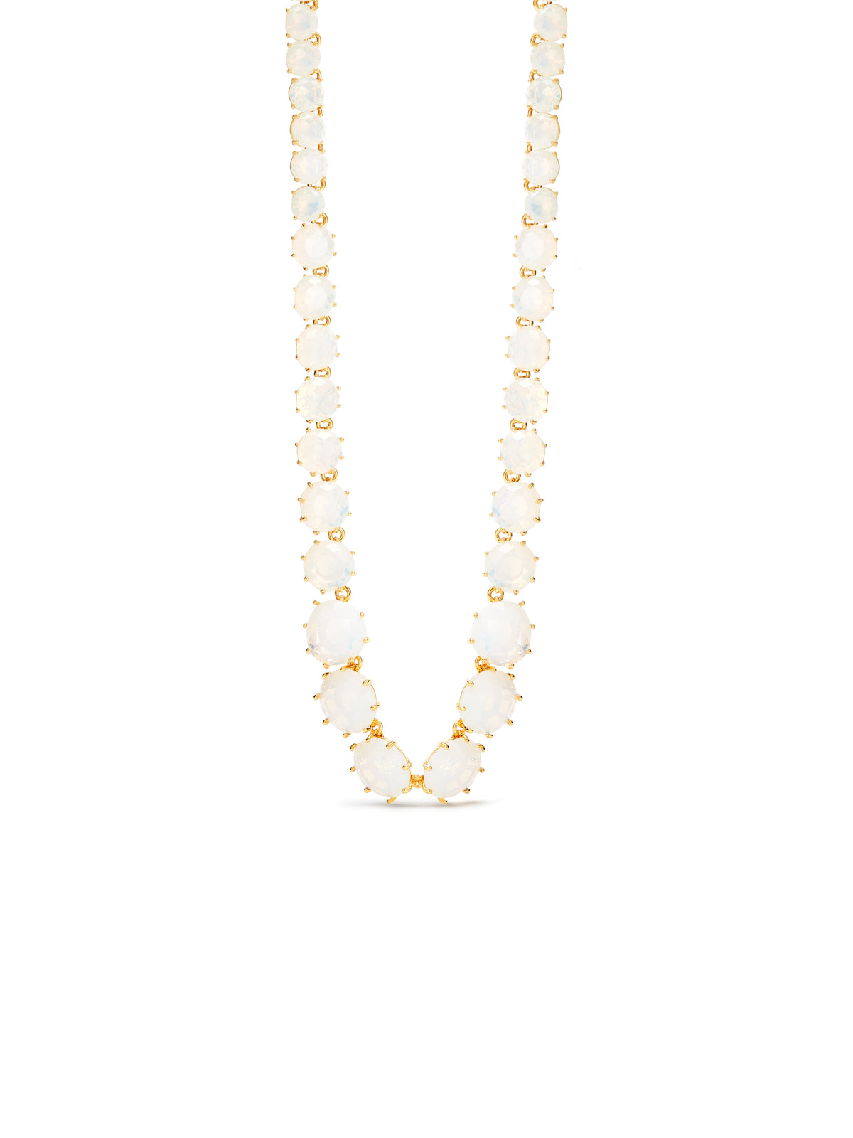 Opalescent White Diamantine Round Stone Long Necklace | auld3511