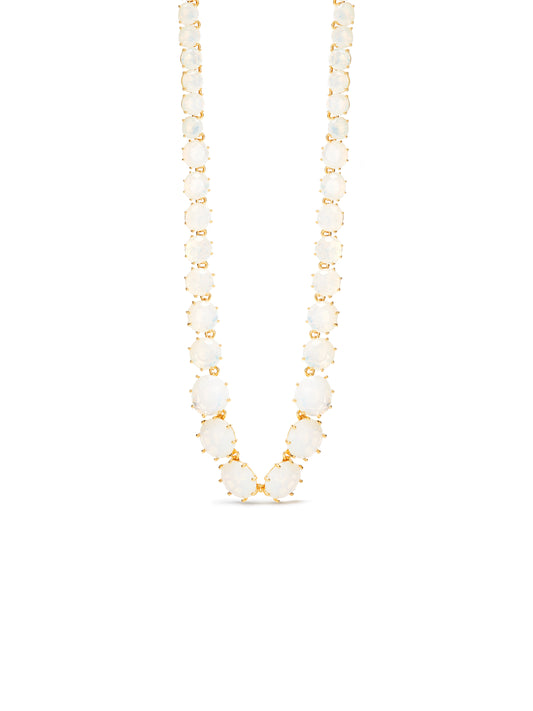 Opalescent White Diamantine Round Stone Long Necklace | auld3511