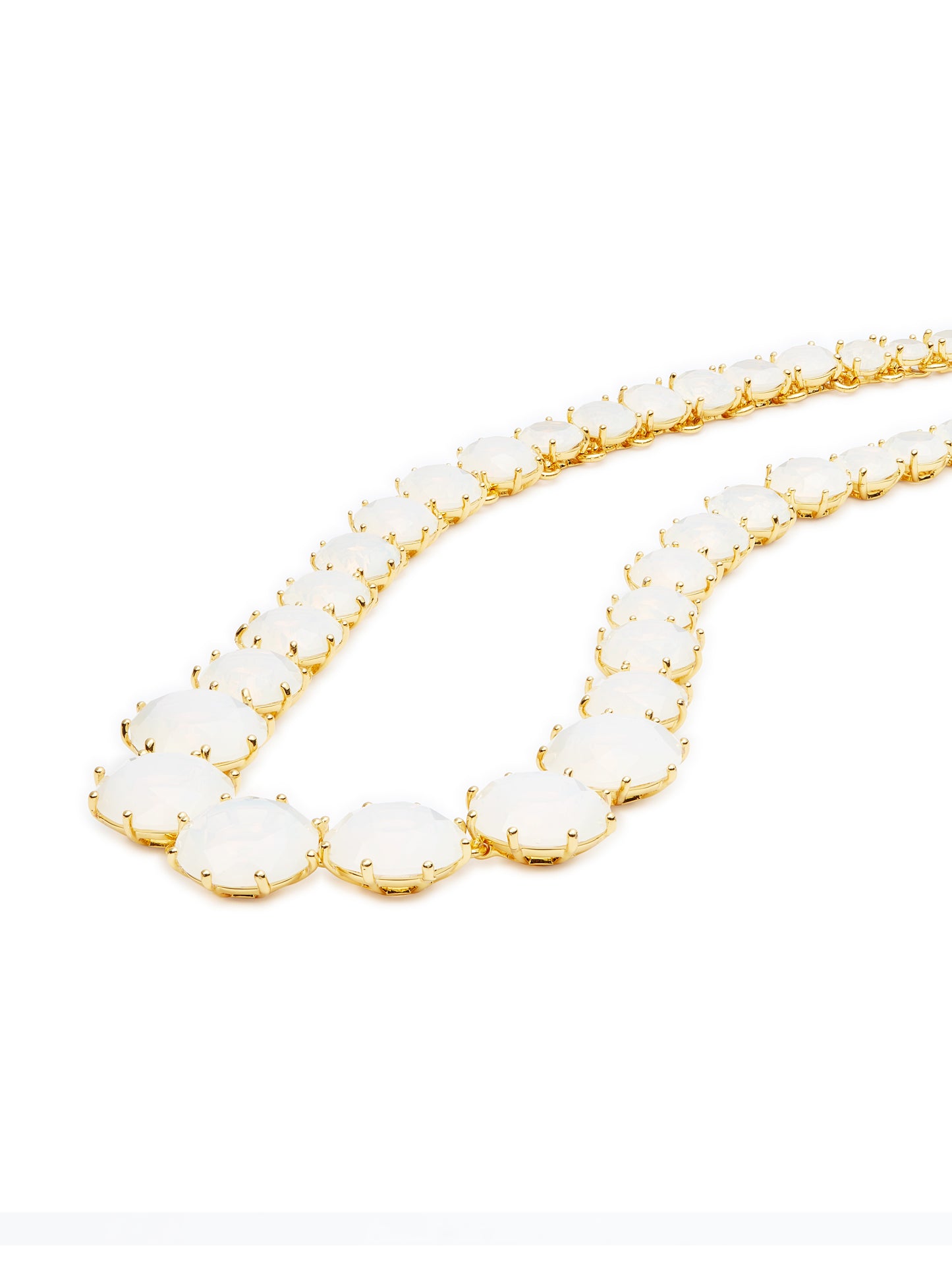 Opalescent White Diamantine Round Stone Long Necklace | auld3511